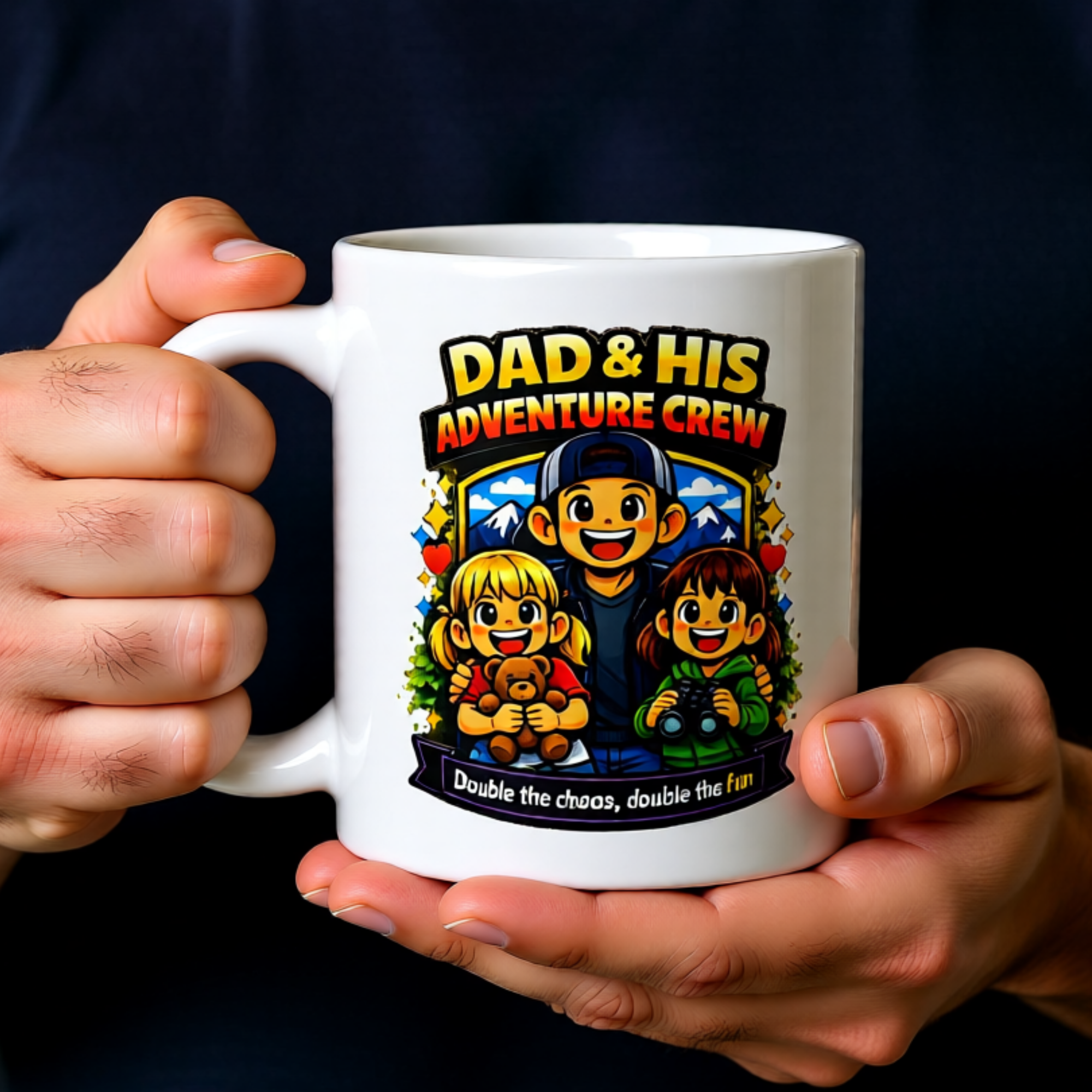 Dad & His Adventure Crew – Father & Two Daughters Mug (11oz)