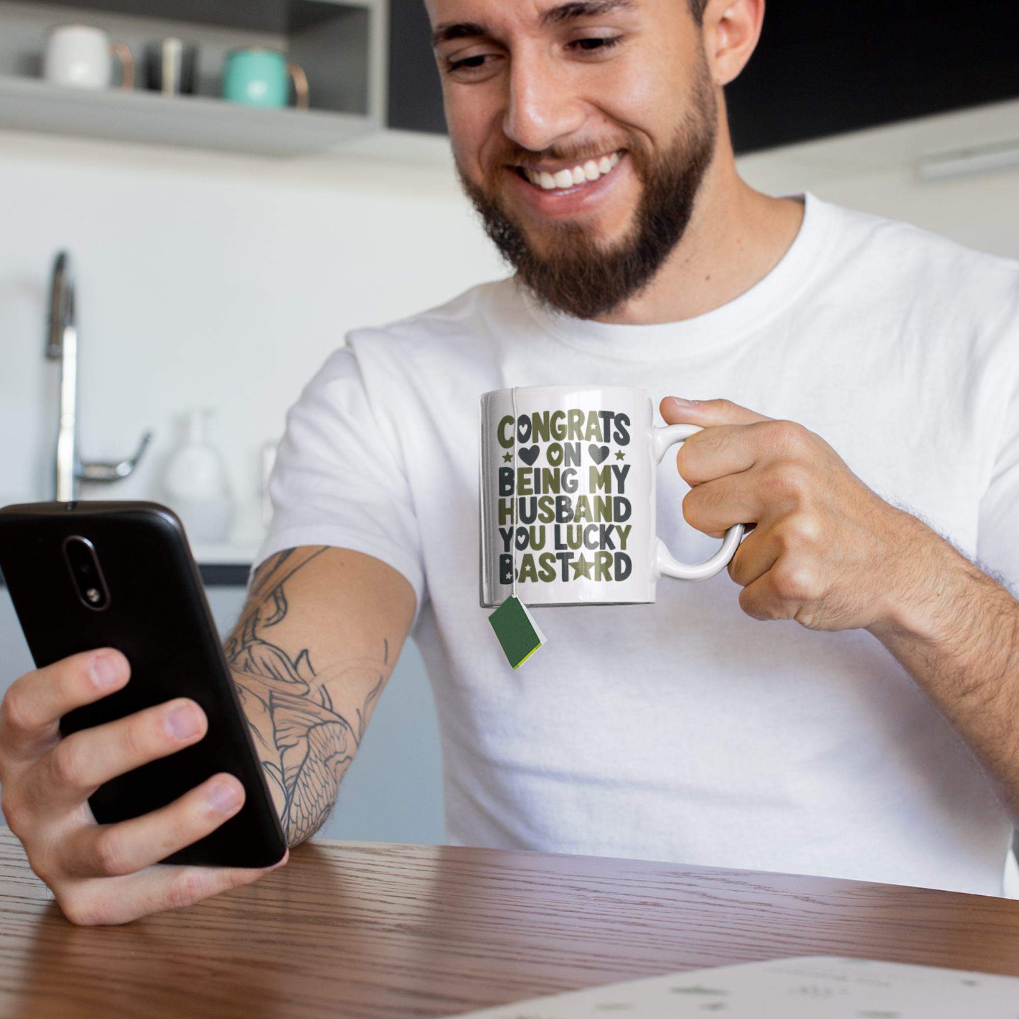 Congrats On Being My Husband You Lucky Bastard 11oz White Glossy Ceramic Mug - Funny Husband Gift