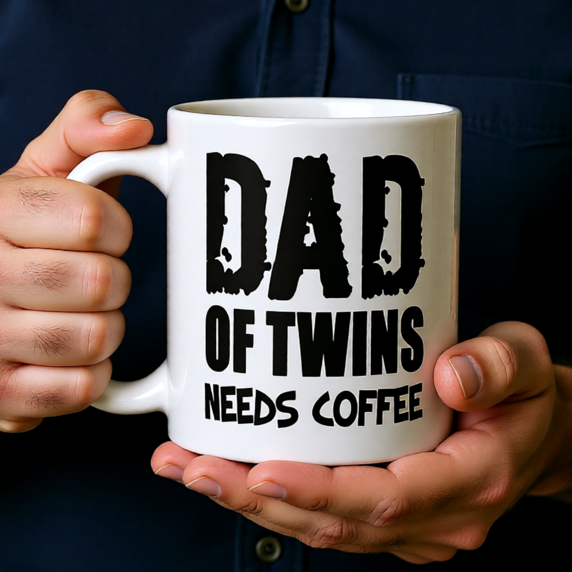 Dad of Twins Needs Coffee 11oz White Glossy Ceramic Mug - Funny Twin Dad Gift