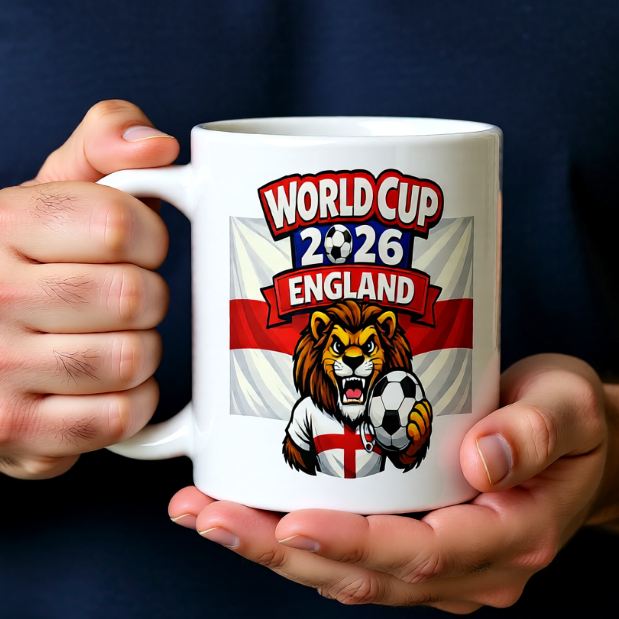 World Cup 2026 England 11oz White Glossy Ceramic Mug - Official Three Lions Football Fan Gift