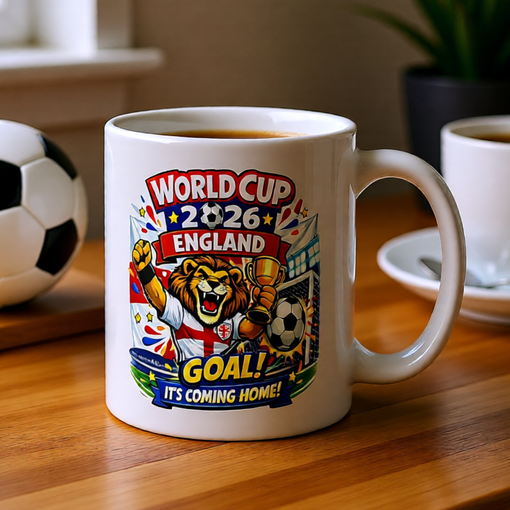 World Cup 2026 England 11oz White Glossy Ceramic Mug - Football Fan Gift