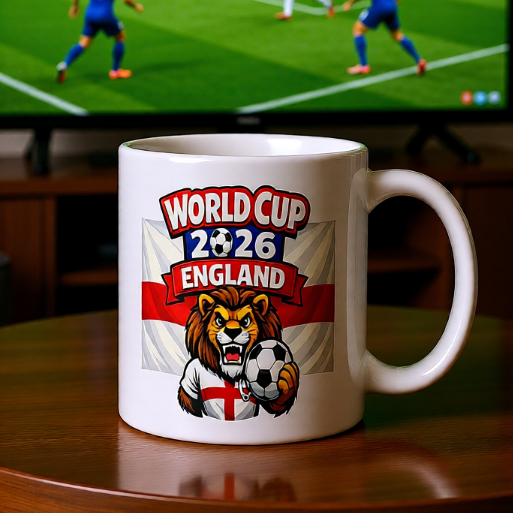 World Cup 2026 England 11oz White Glossy Ceramic Mug - Official Three Lions Football Fan Gift