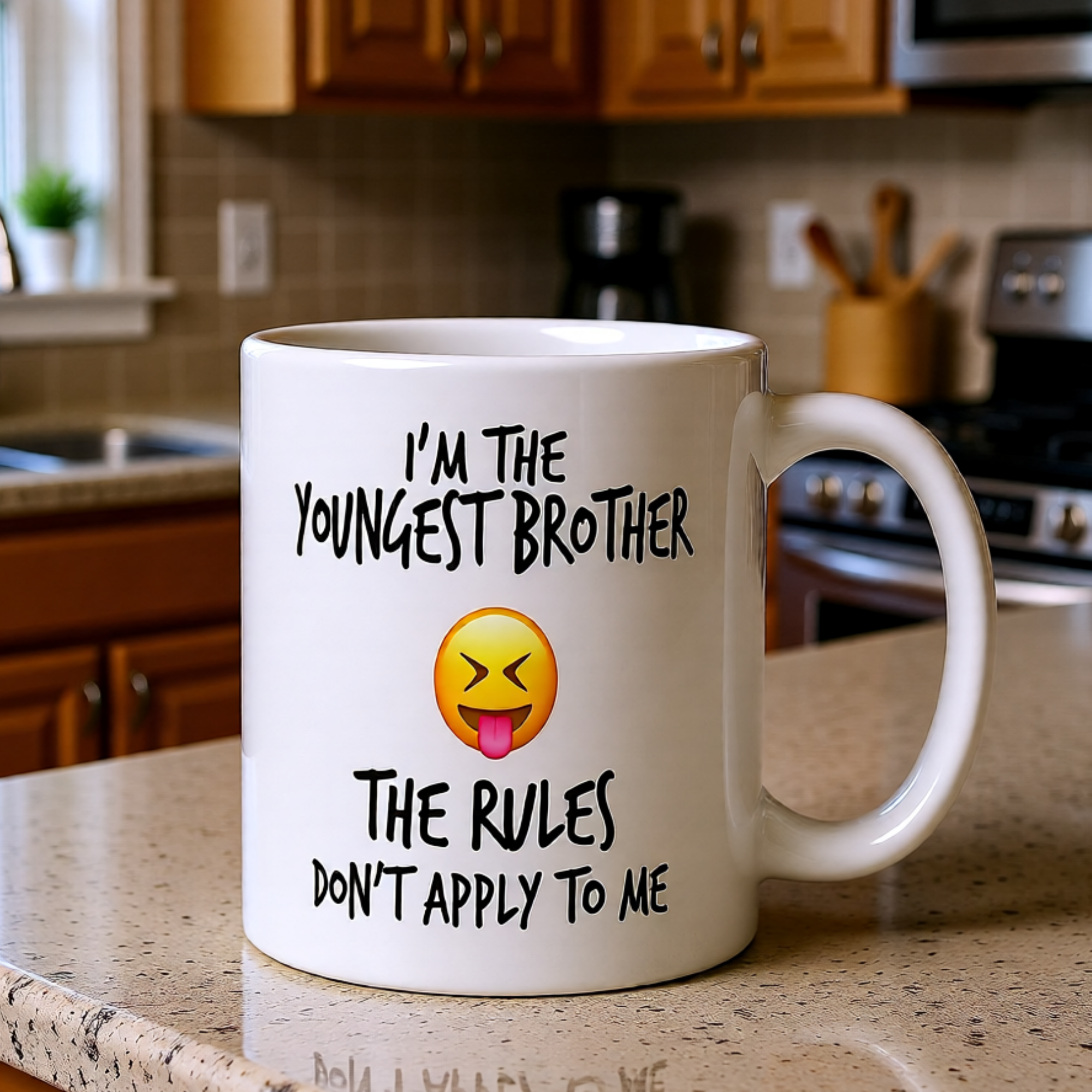 I'm The Youngest Brother The Rules Don't Apply To Me 11oz White Glossy Ceramic Mug - Funny Youngest Sibling Gift