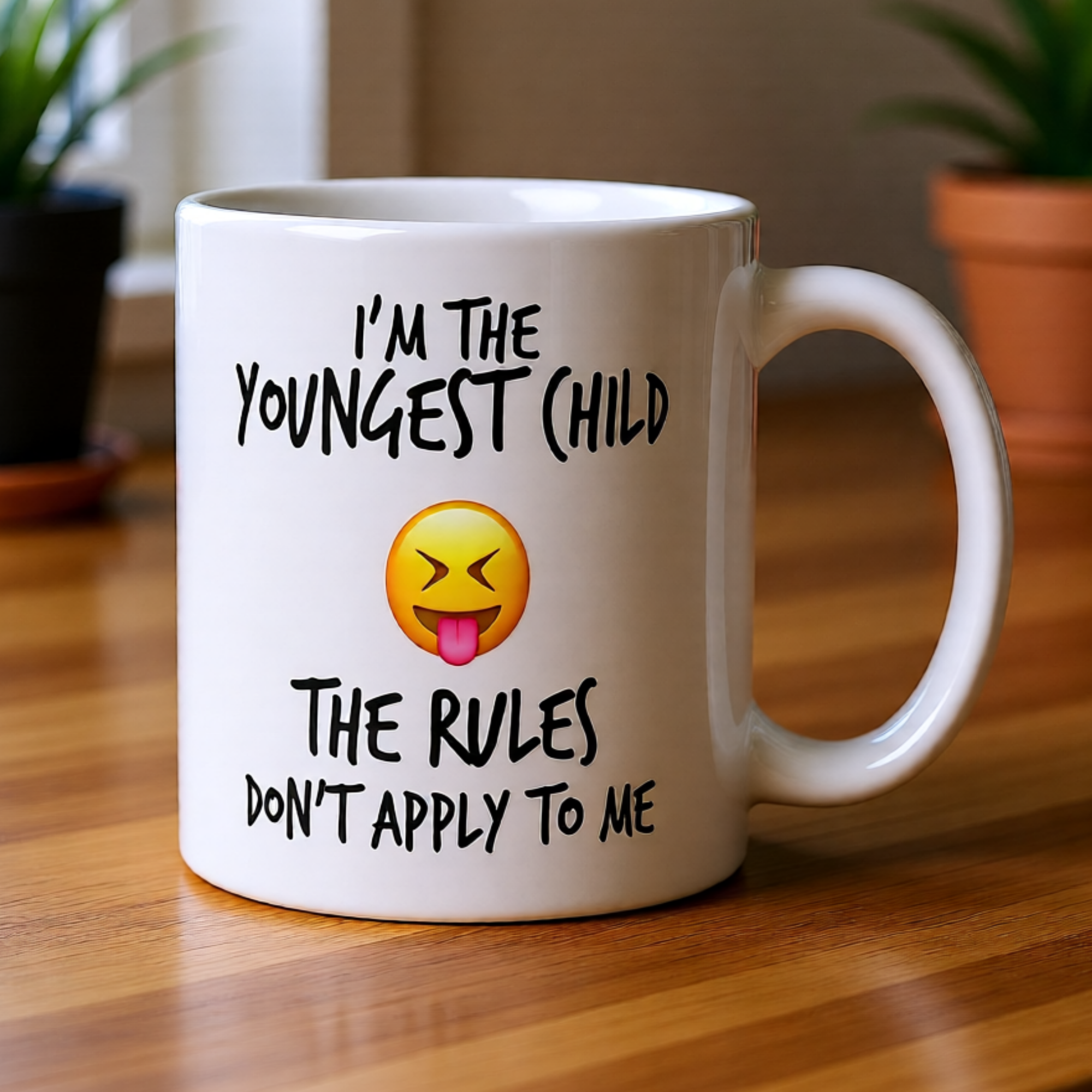 I'm The Youngest Child, The Rules Don't Apply To Me 11oz White Glossy Ceramic Mug - Funny Youngest Sibling Gift