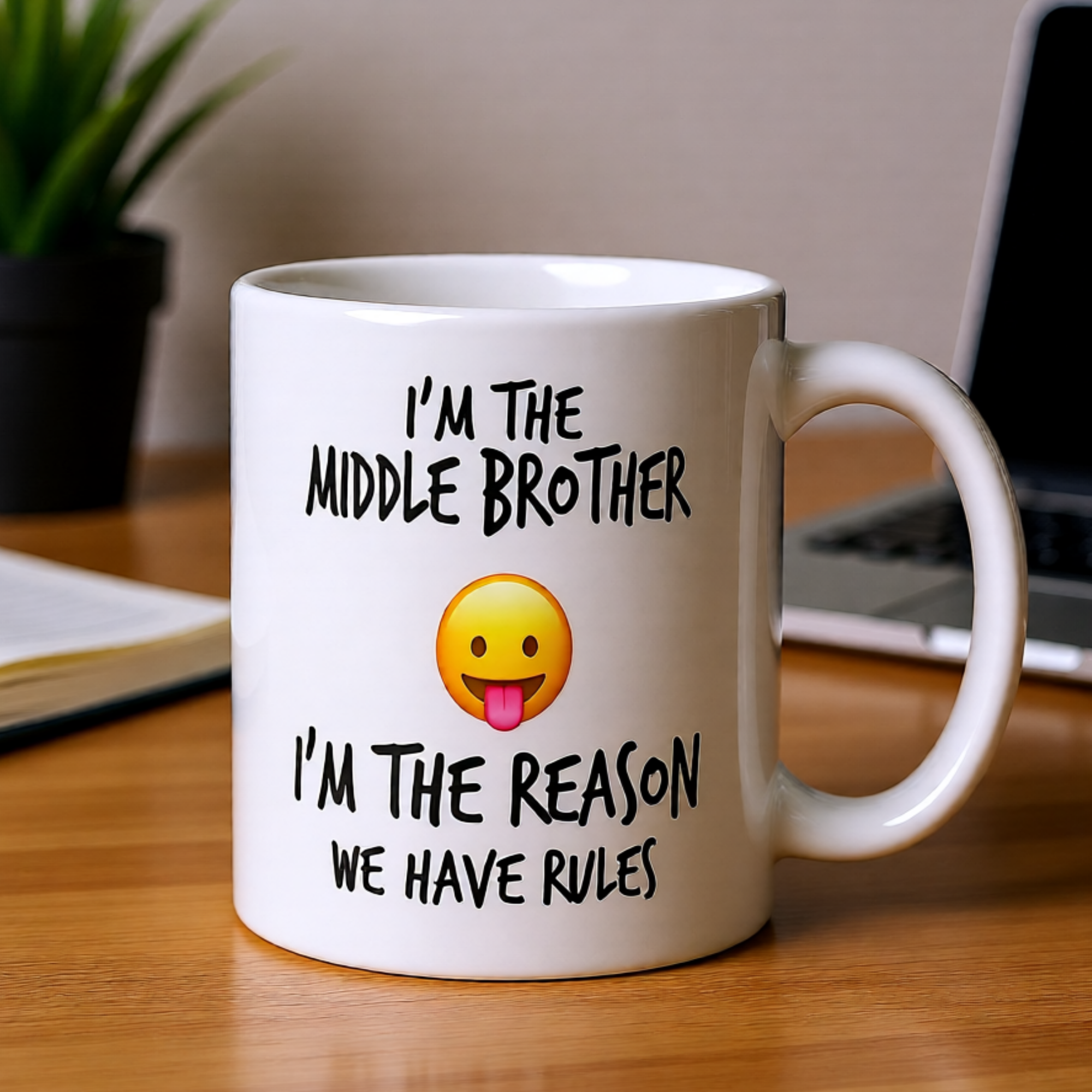I'm The Middle Brother I'm The Reason We Have Rules 11oz White Glossy Ceramic Mug - Funny Middle Brother Gift