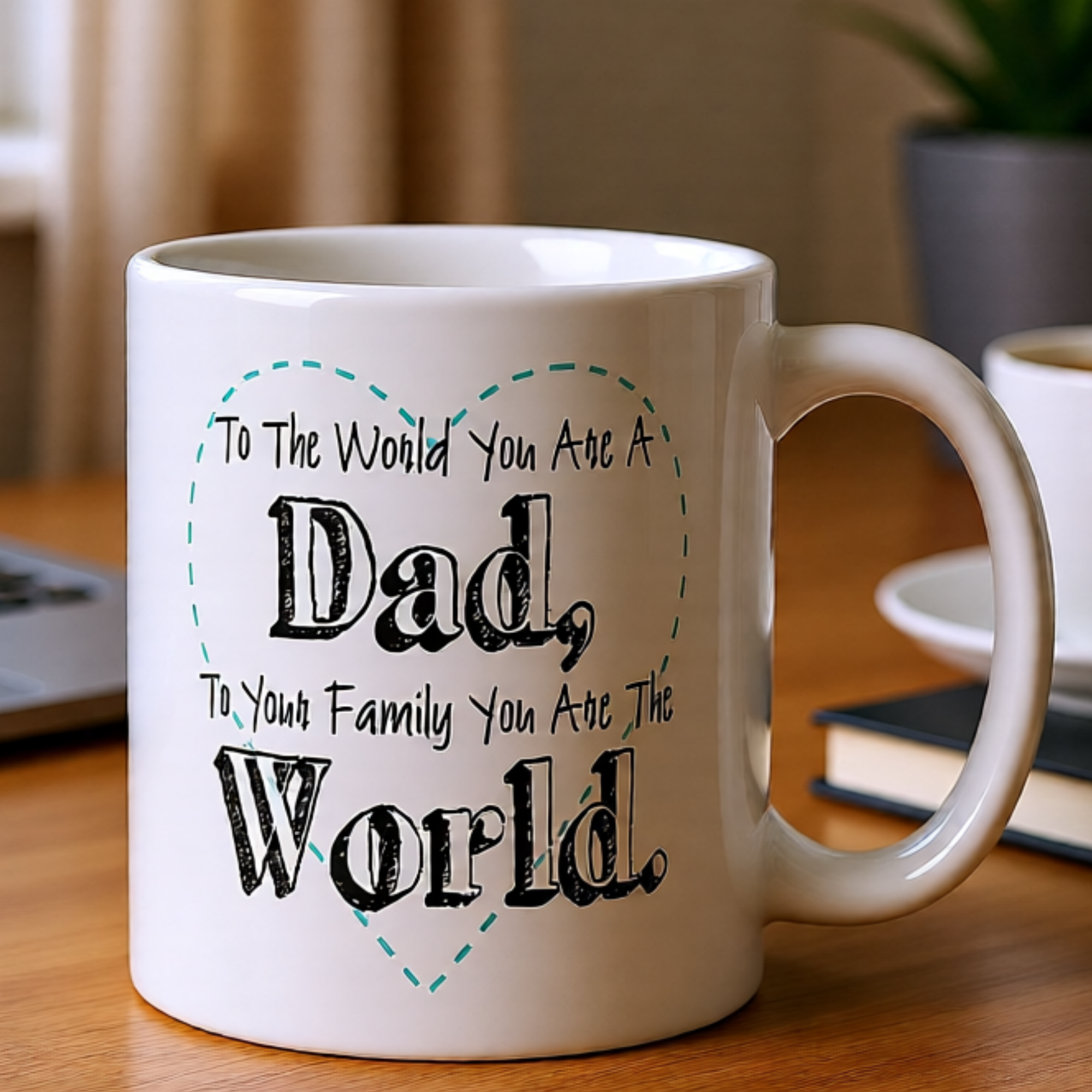 To The World You Are A Dad To Your Family You Are The World 11oz White Glossy Ceramic Mug - Heartfelt Dad Gift