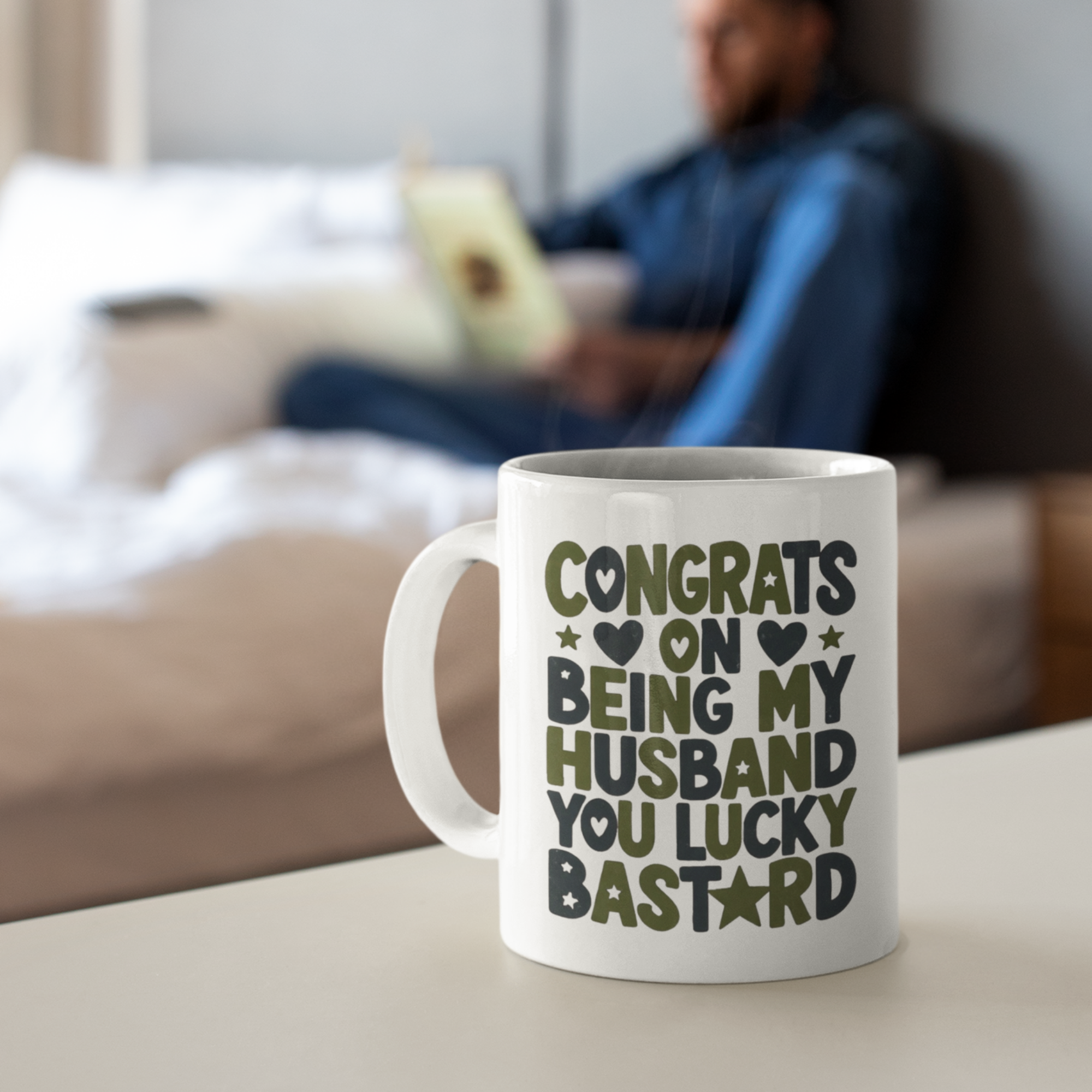 Congrats On Being My Husband You Lucky Bastard 11oz White Glossy Ceramic Mug - Funny Husband Gift