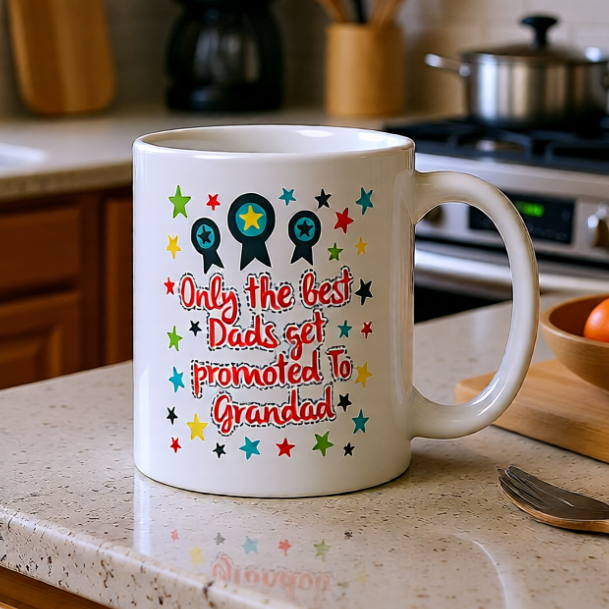 Only The Best Dads Get Promoted To Grandad 11oz White Glossy Ceramic Mug - Funny Grandpa Gift