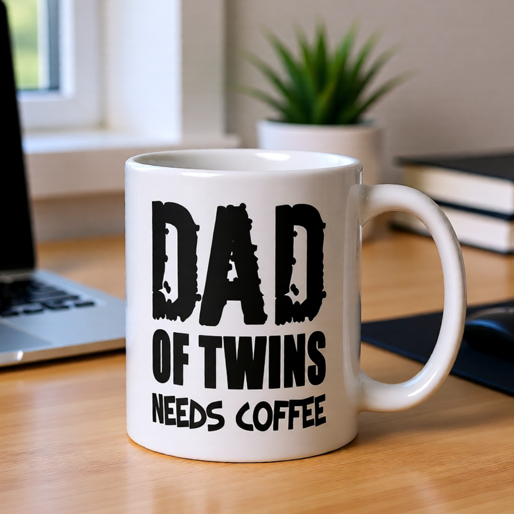 Dad of Twins Needs Coffee 11oz White Glossy Ceramic Mug - Funny Twin Dad Gift