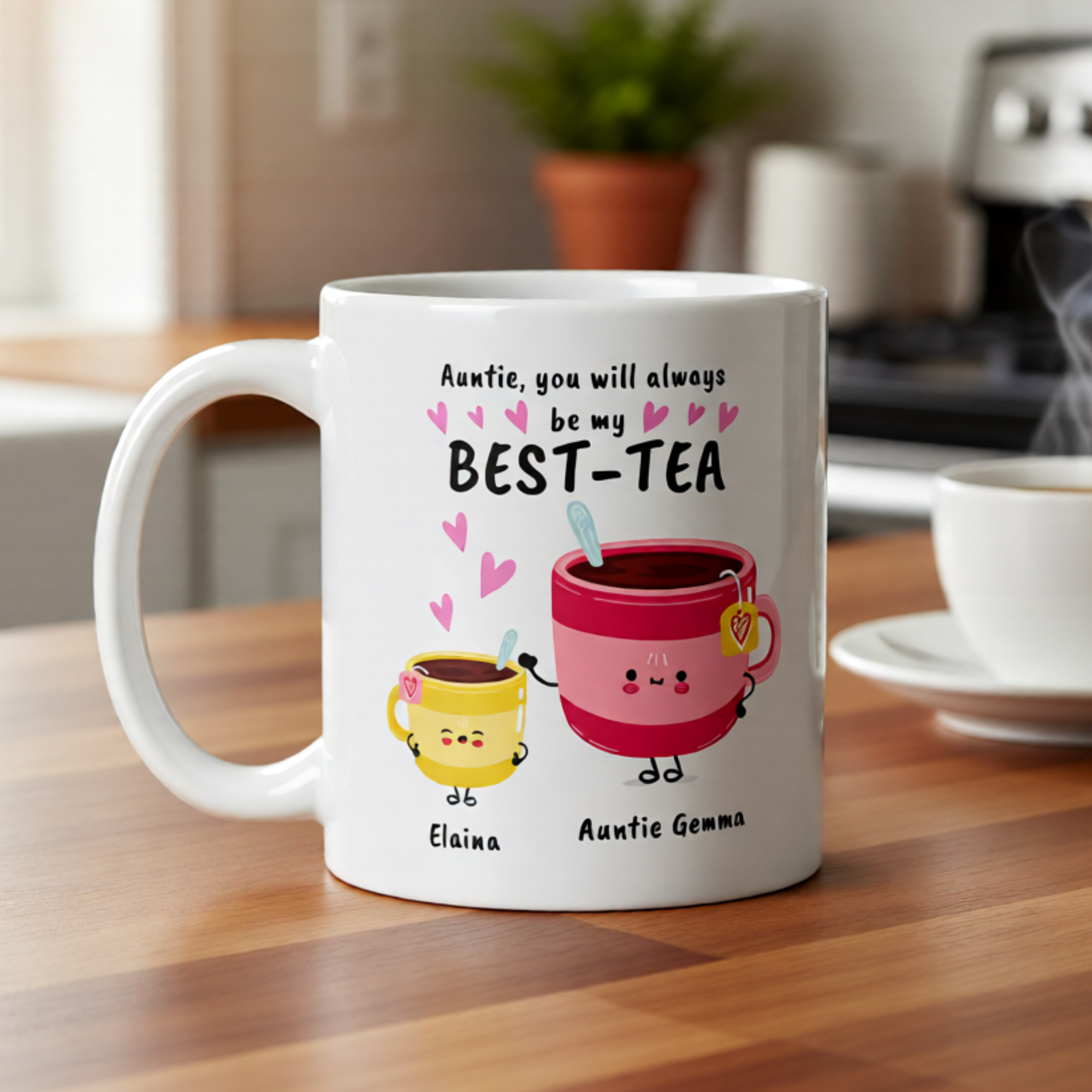 Personalised Auntie Best-Tea Mug - "Auntie [Name], You Will Always Be My Best-Tea" 11oz White Glossy Ceramic Mug - Custom Aunt Gift