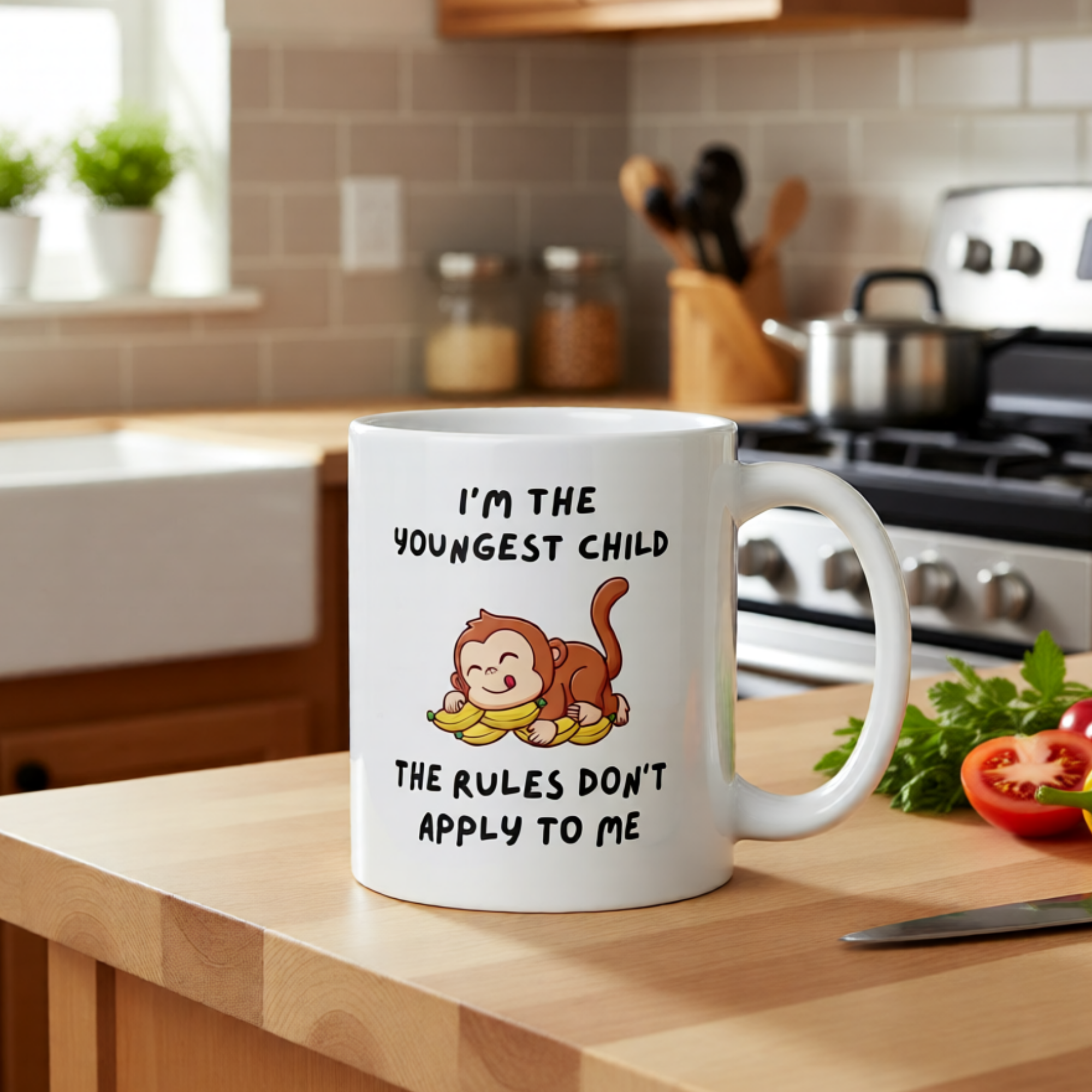 I'm The Youngest Child, The Rules Don't Apply To Me – Cheeky Monkey Siblings Collection 11oz White Glossy Mug