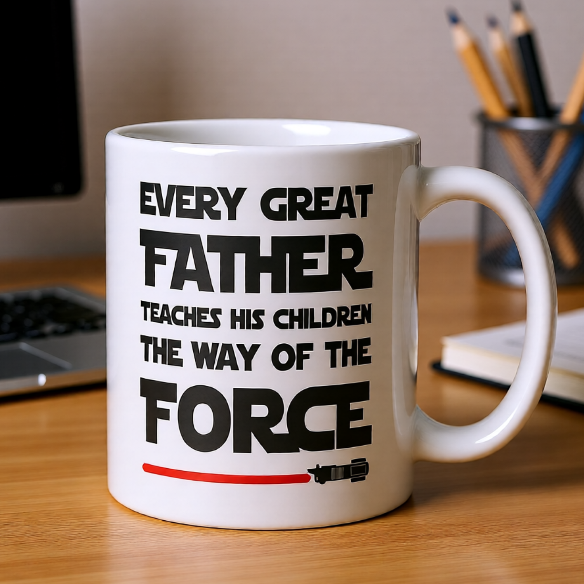 Every Great Father Teaches His Children The Way Of The Force 11oz White Glossy Ceramic Mug - Funny Dad Gift