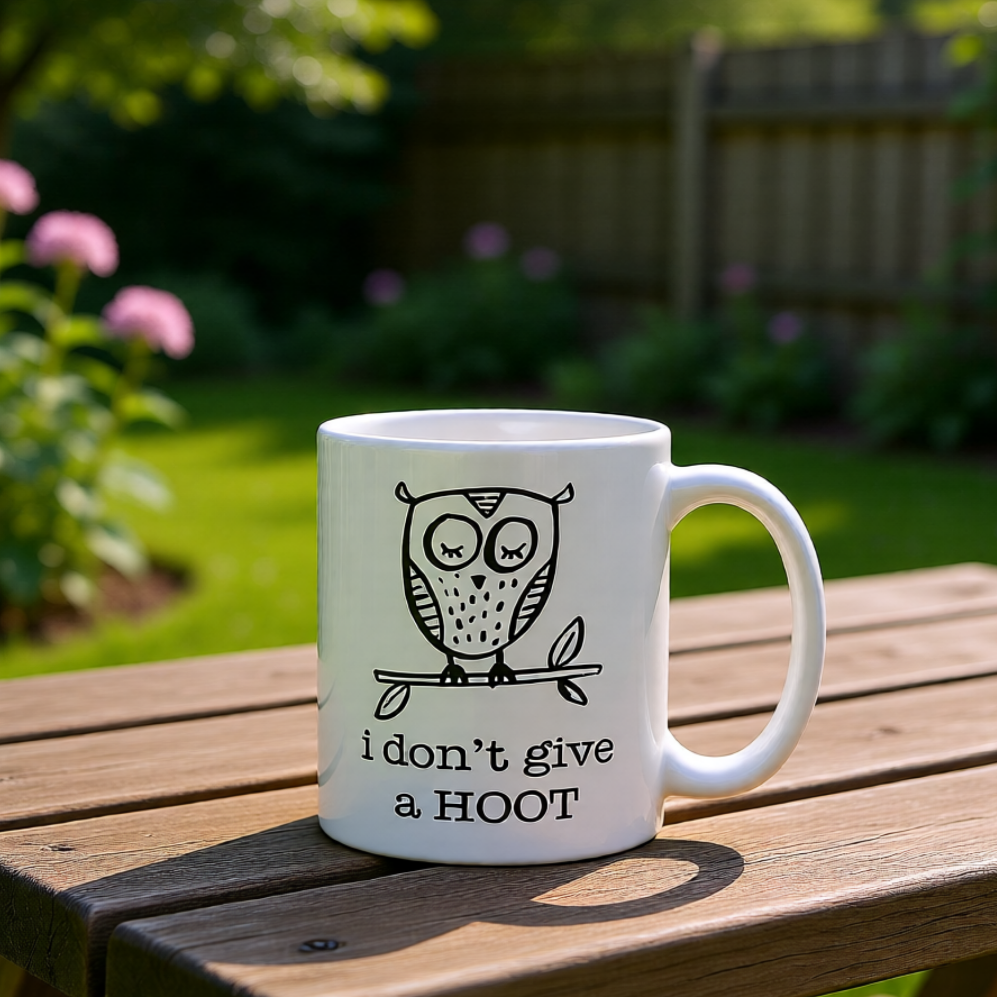 I Don't Give A Hoot 11oz White Glossy Ceramic Mug - Funny Owl Pun Gift Sarcastic Coffee Mug