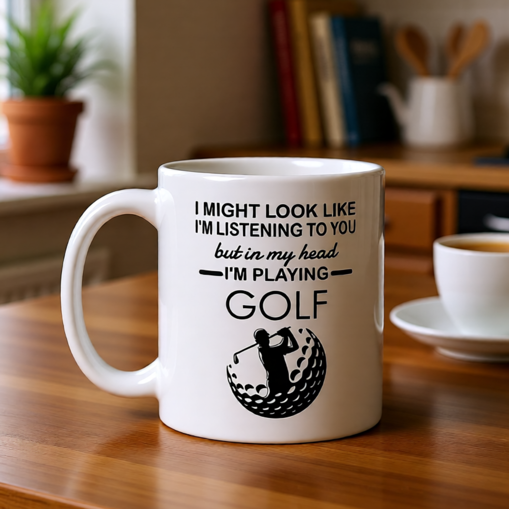I Might Look Like I'm Listening To You But In My Head I'm Playing Golf 11oz White Glossy Ceramic Mug - Funny Golfer Gift