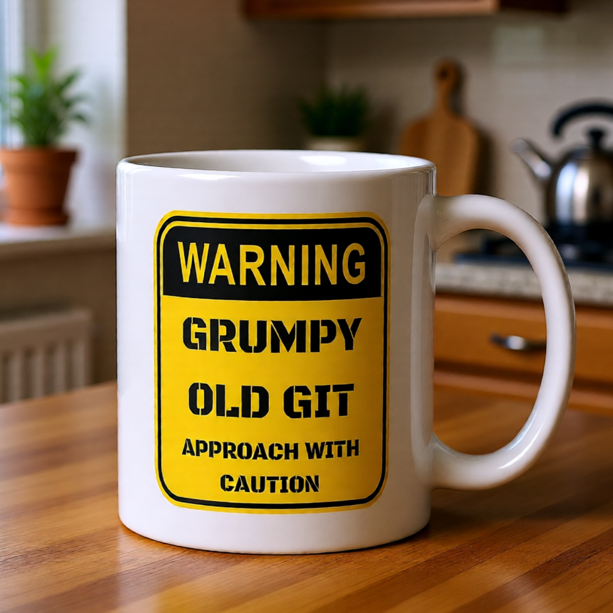 WARNING Grumpy Old Git Approach With Caution 11oz White Glossy Ceramic Mug - Funny Grumpy Gift for Men