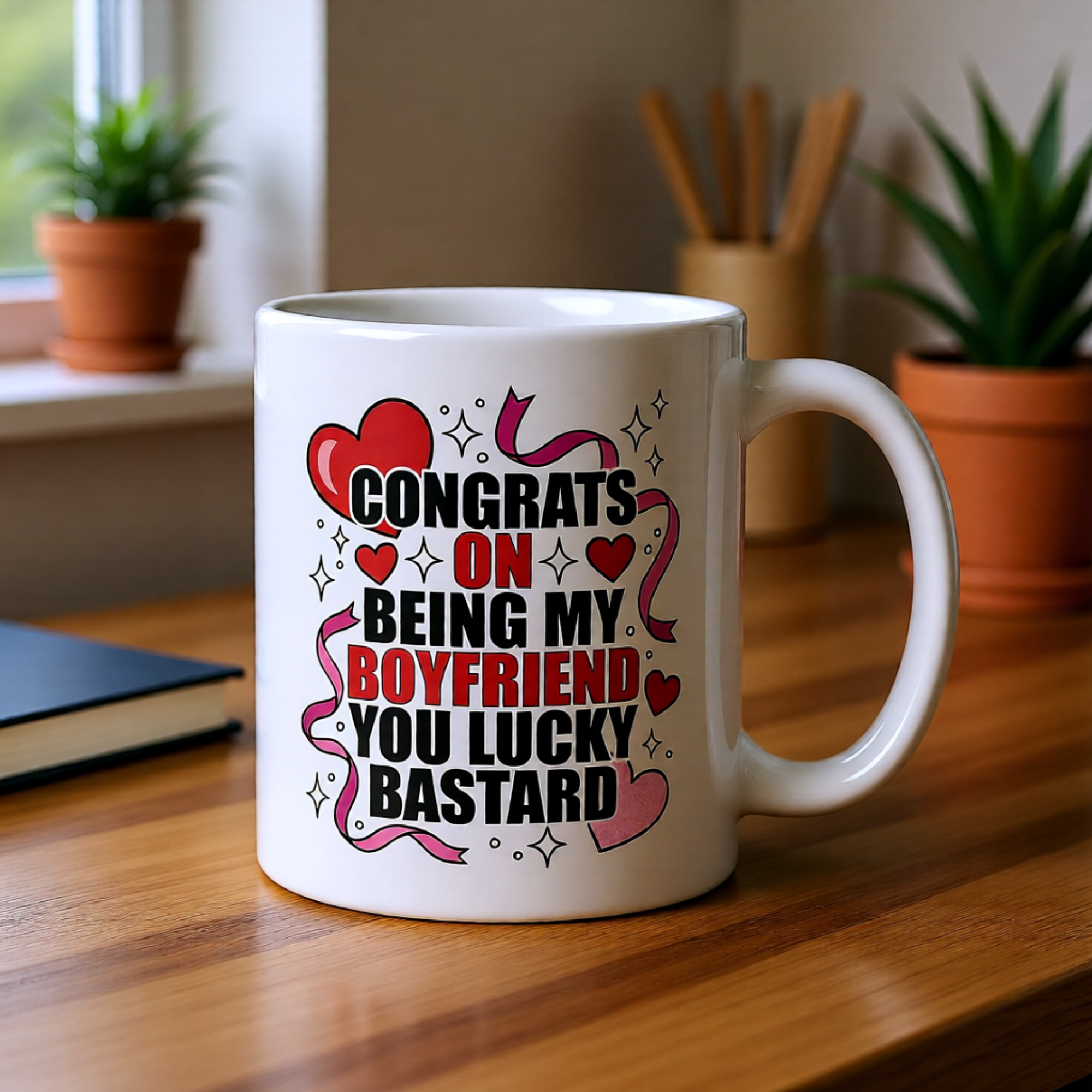 Congrats On Being My Boyfriend You Lucky Bastard 11oz White Glossy Ceramic Mug - Funny Boyfriend Gift