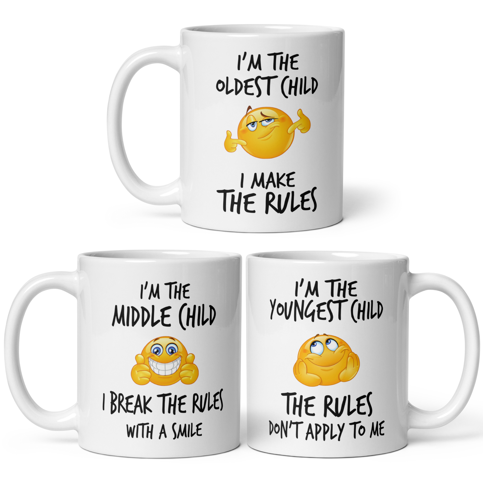 Oldest, Middle, Youngest Set of 3 V2 Sibling Mugs