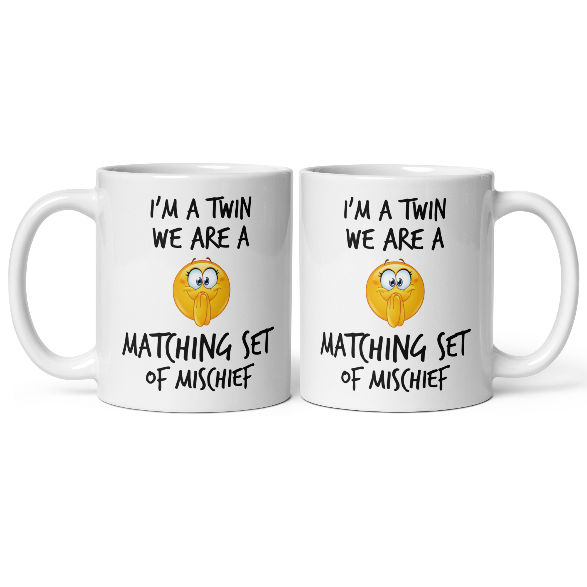 Twin Sisters Mischief Mug Set V2 - 2-Pack 11oz White Glossy Ceramic Mugs