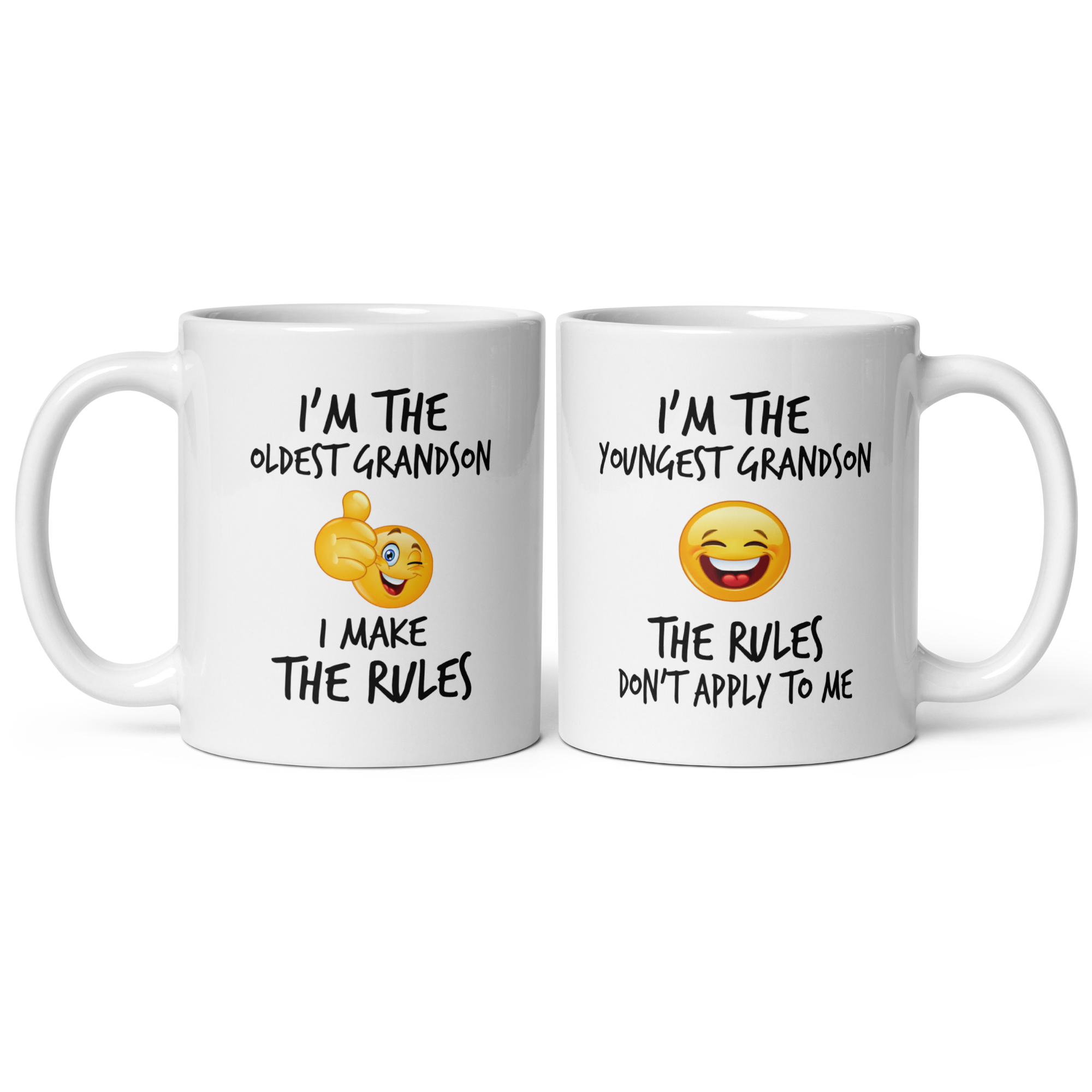 Oldest Grandson Mug & Youngest Grandson Mug Set – White Glossy Ceramic Coffee Mugs, 11oz Gift for Proud Grandparents