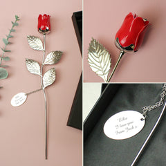 Personalised Free Text Silver Plated Red Rose