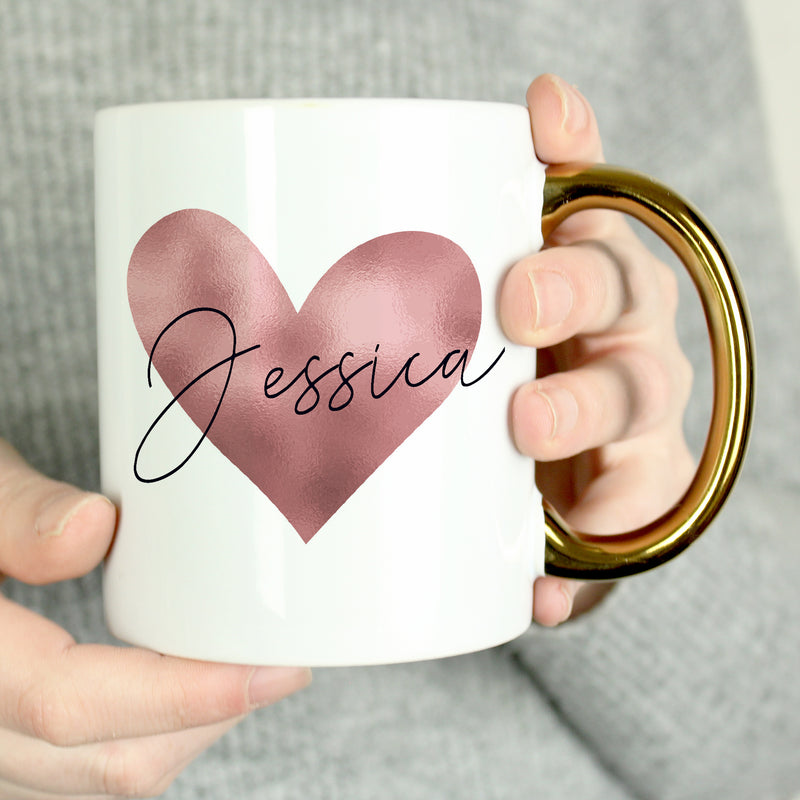 Personalised Heart Gold Handled Mug