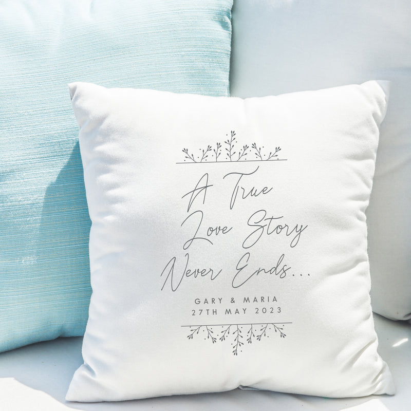 Personalised True Love Story White Cushion