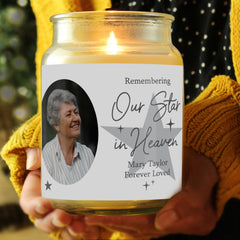 Personalised Star In Heaven Photo Upload Large Scented Jar Candle