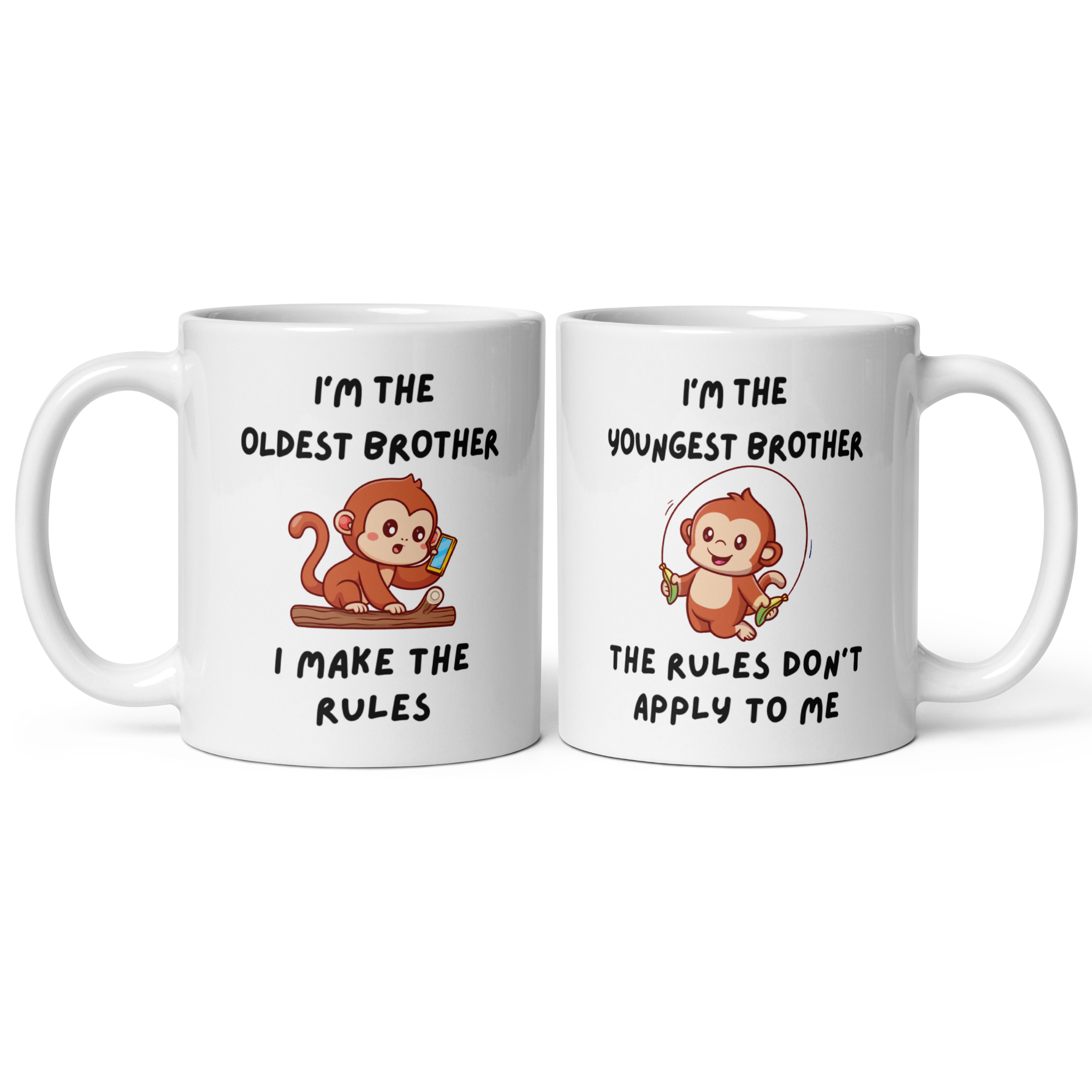 Cheeky Brother Monkey Sibling Rules Mug – 11oz White Glossy Ceramic | Oldest, Middle, Youngest or Sets of 2/3