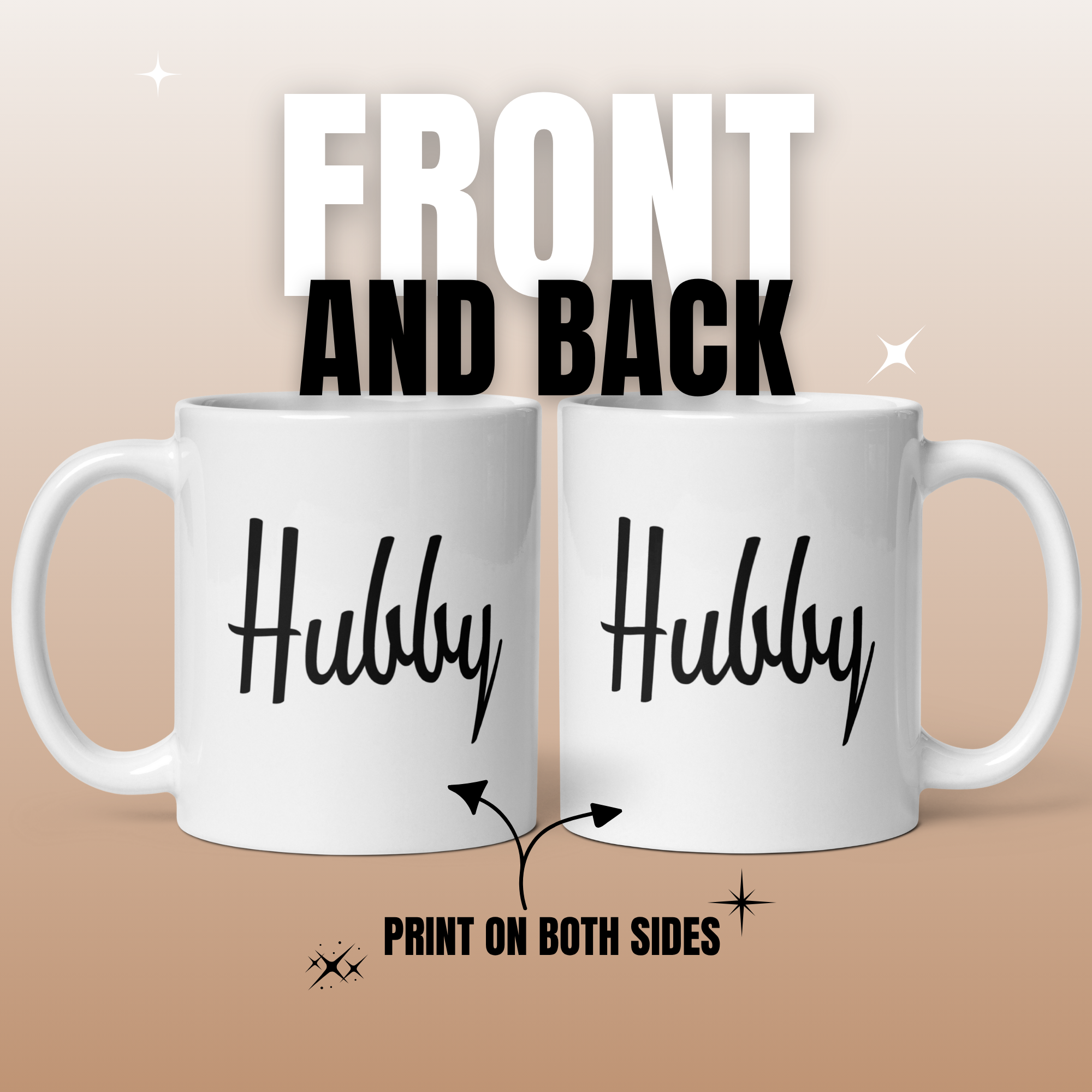 Hubby and Wifey 11oz White Glossy Ceramic Mug Set - Romantic Couples Gift