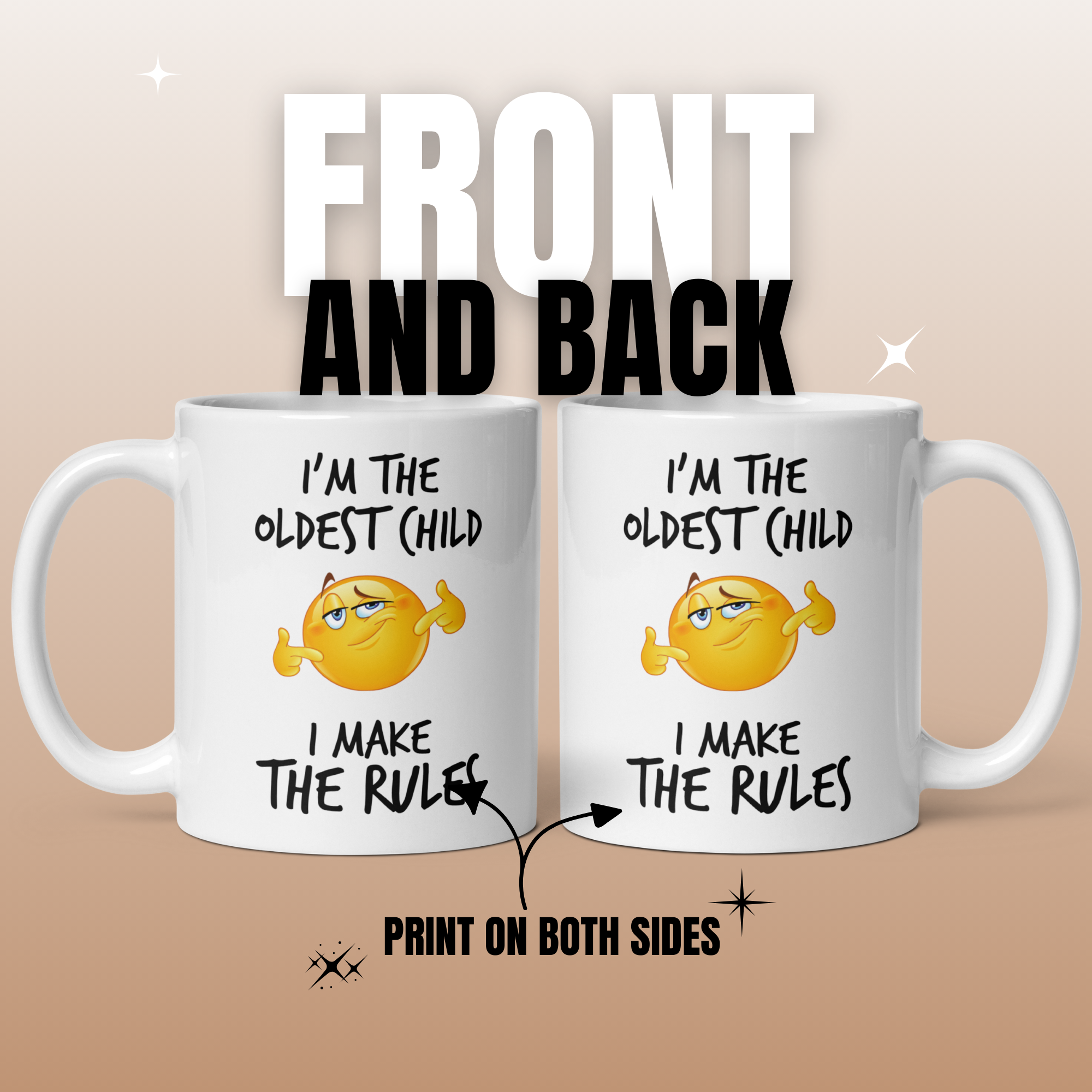 Oldest & Youngest Child Mug Set V2 - 2-Pack 11oz White Glossy Ceramic Mugs with Funny Emoticon Faces