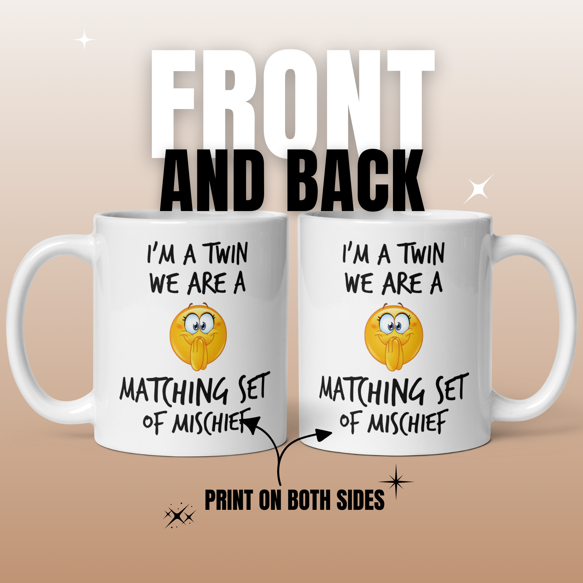 Twin Mischief Mug Set V2 - 2-Pack 11oz White Glossy Ceramic Mugs for Brother & Sister Twins