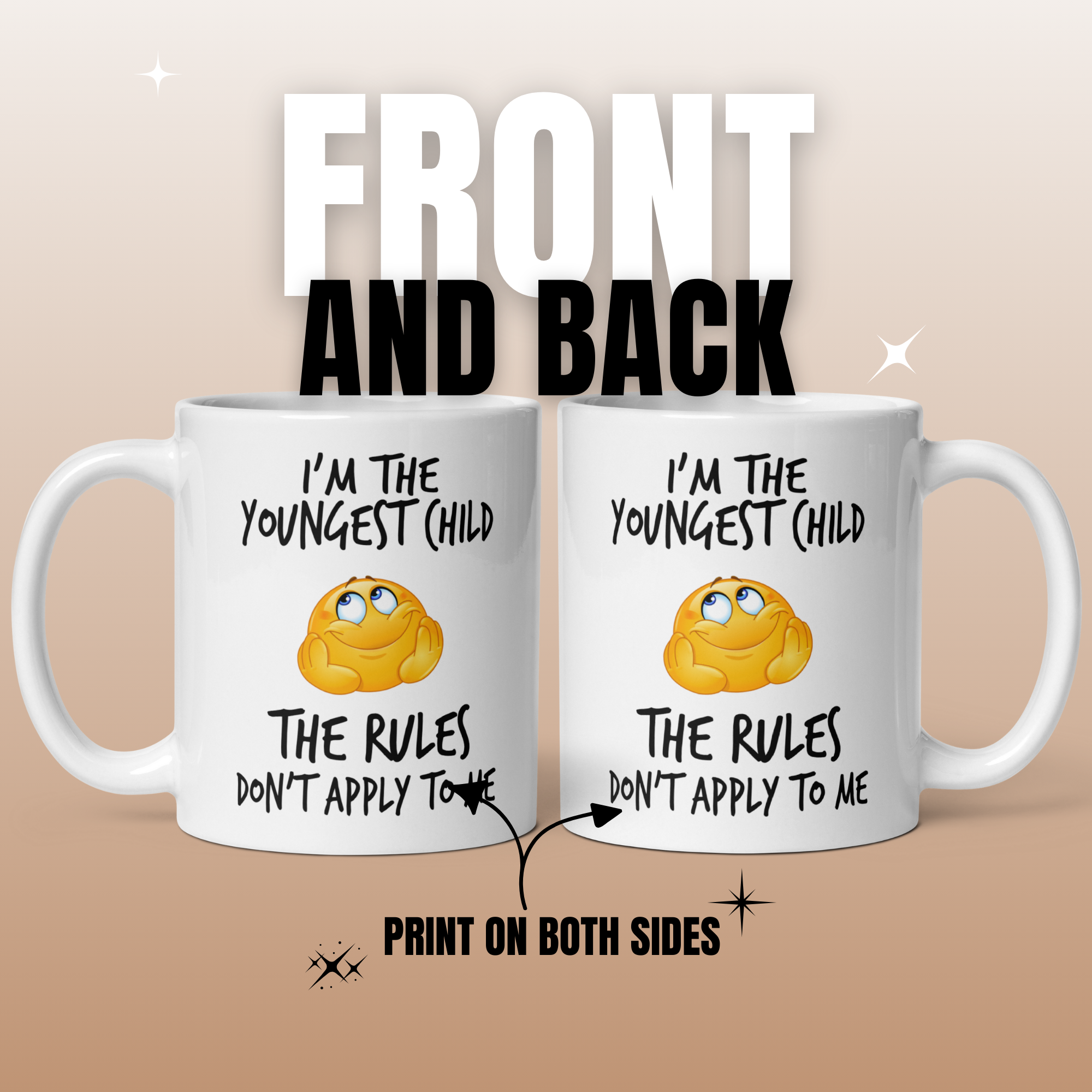 Oldest & Youngest Child Mug Set V2 - 2-Pack 11oz White Glossy Ceramic Mugs with Funny Emoticon Faces