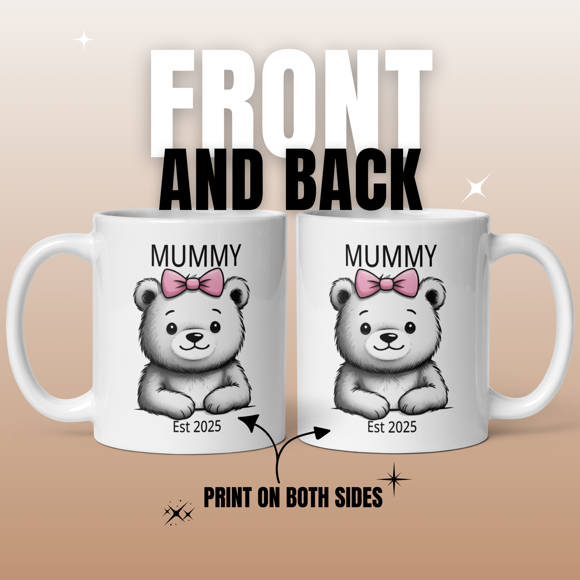 Personalised Mummy Bear Mug - "Mummy [Custom Title] Since [Year/Date]" 11oz White Glossy Ceramic Mug with Cute Bear - Custom Mum Gift