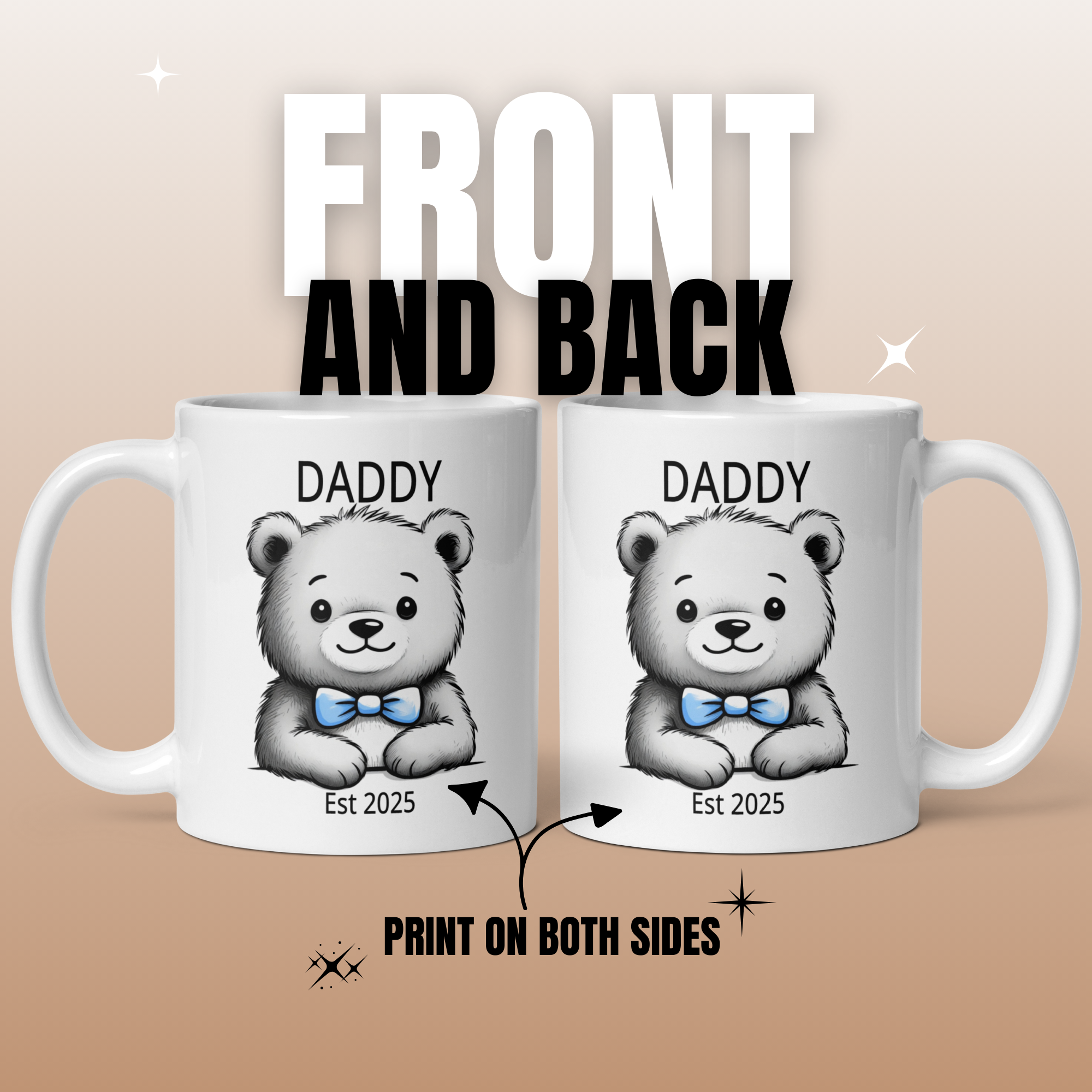 Personalised Daddy Bear Mug - "Daddy [Custom Title] Since [Year/Date]" 11oz White Glossy Ceramic Mug with Cute Bear - Custom Dad Gift