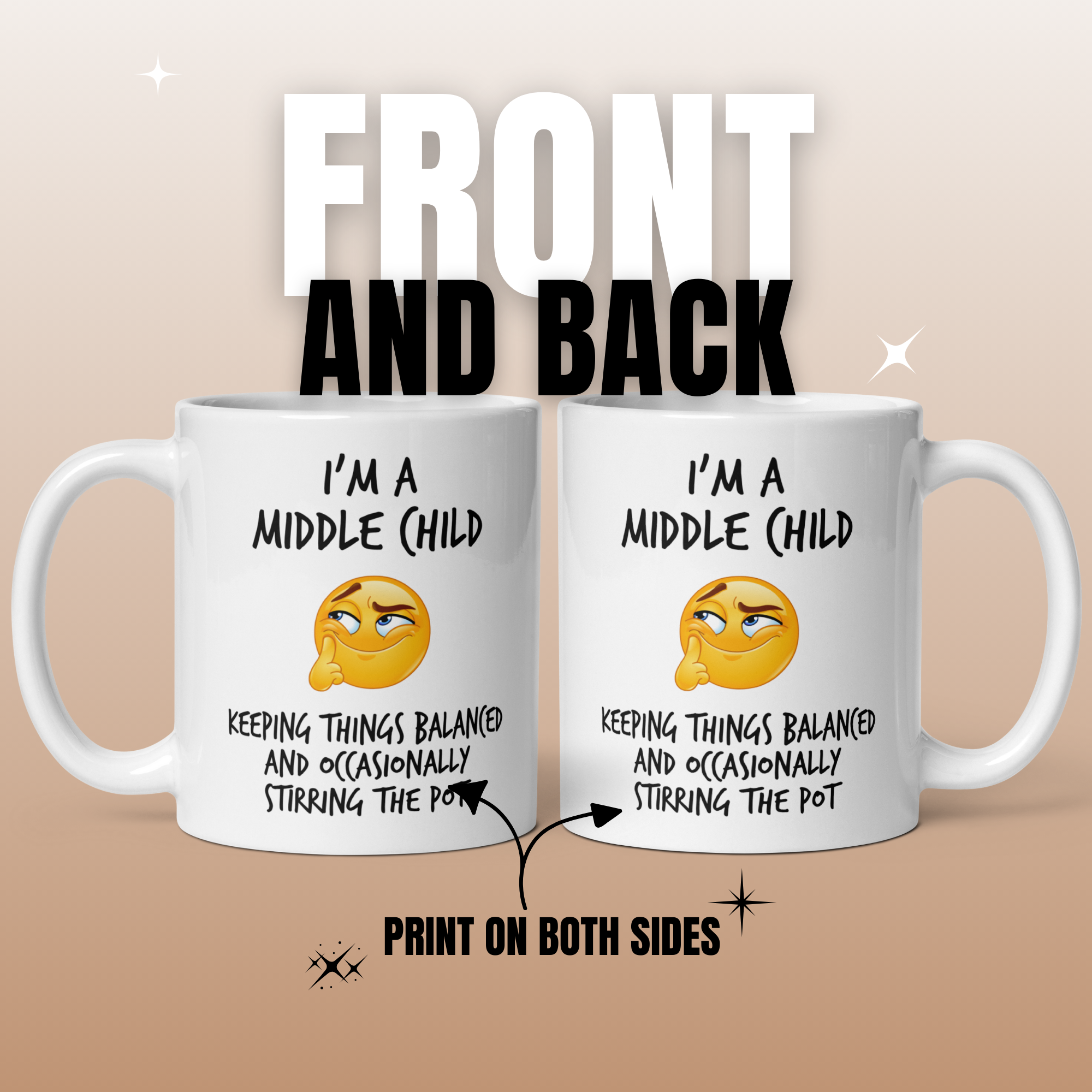 Middle Child Balance Mug V2 - 11oz White Glossy Ceramic Mug with Funny Emoticon Face