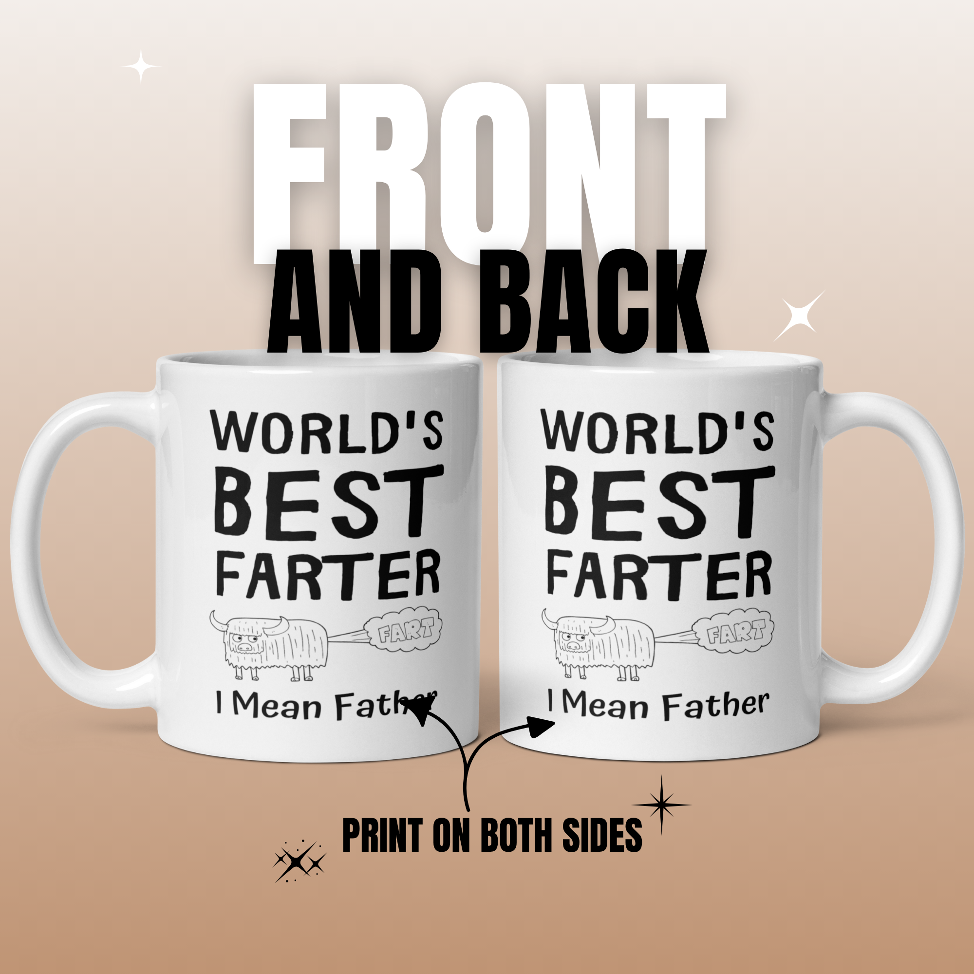 World's Best Farter I Mean Father 11oz White Glossy Ceramic Mug with Cartoon Ox Graphic
