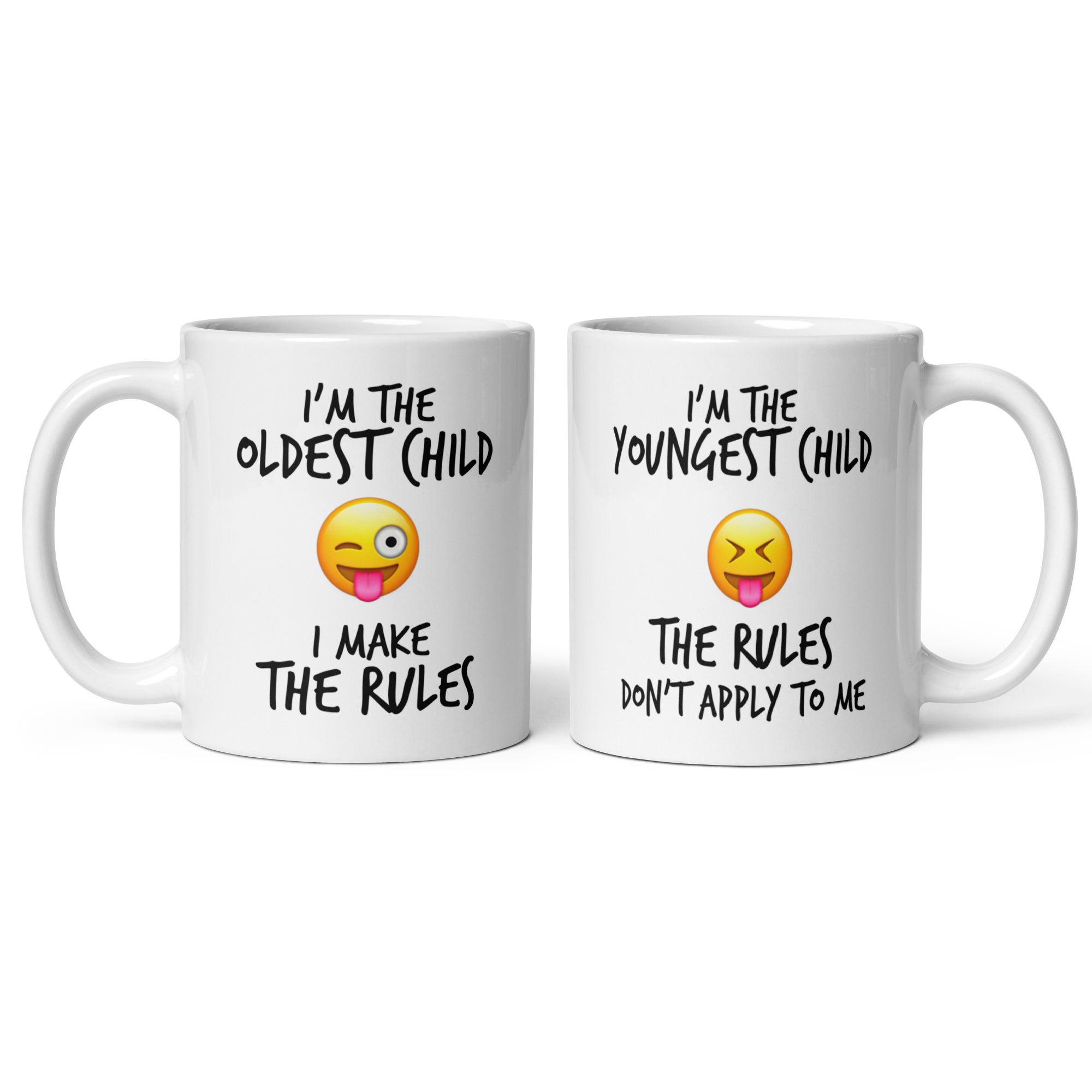 Oldest Child and Youngest Child Mugs on white background