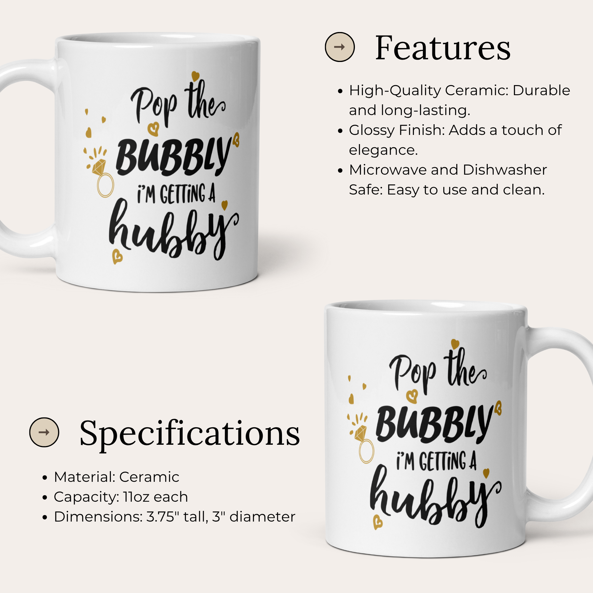 Pop the Bubbly I'm Getting a Hubby 11oz White Glossy Ceramic Mug with Bridal Design