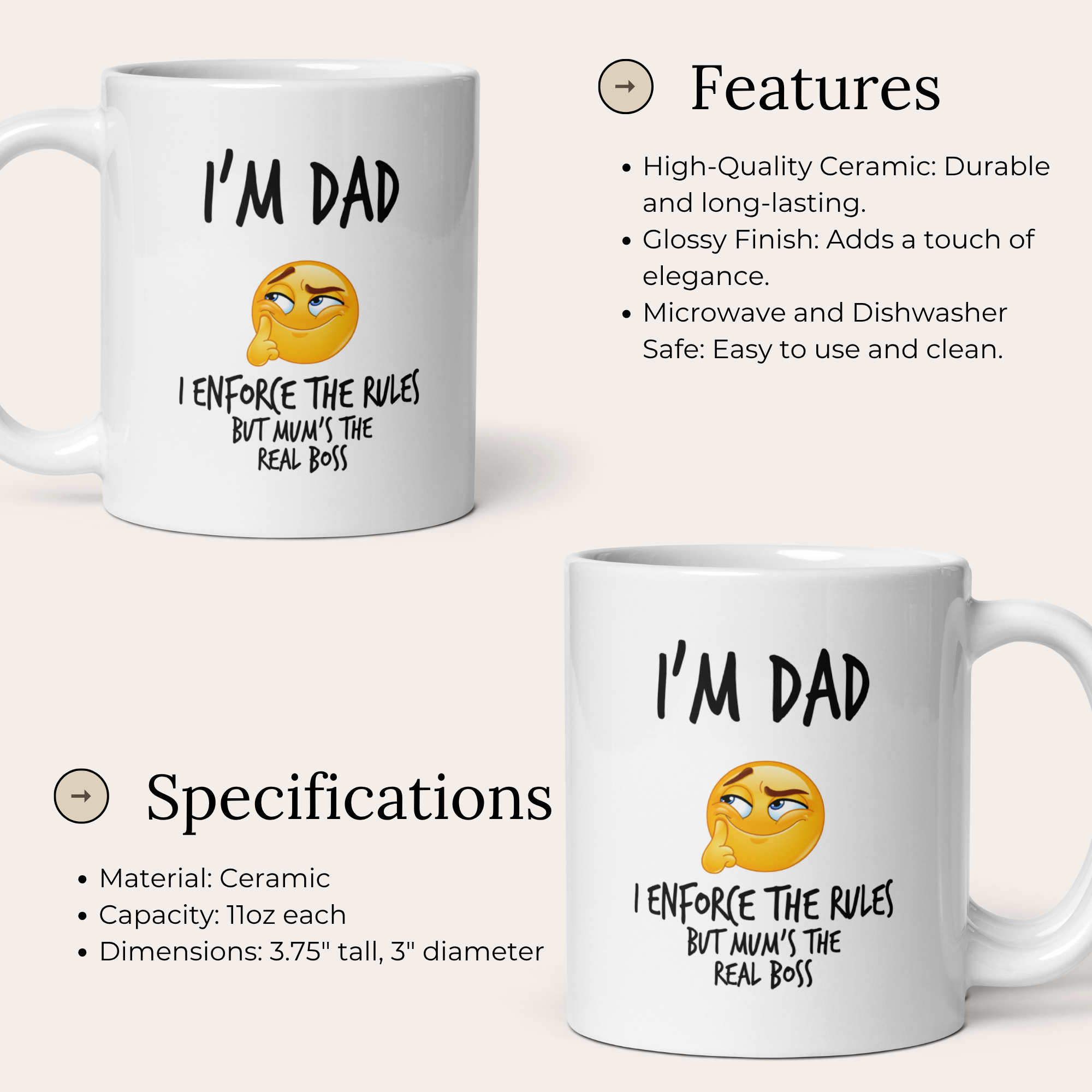 Ultimate Parent Power Mug Set - 2 Premium White Glossy 11oz Ceramic Mugs for Mum & Dad - Hilarious Family Rules Edition Gift!