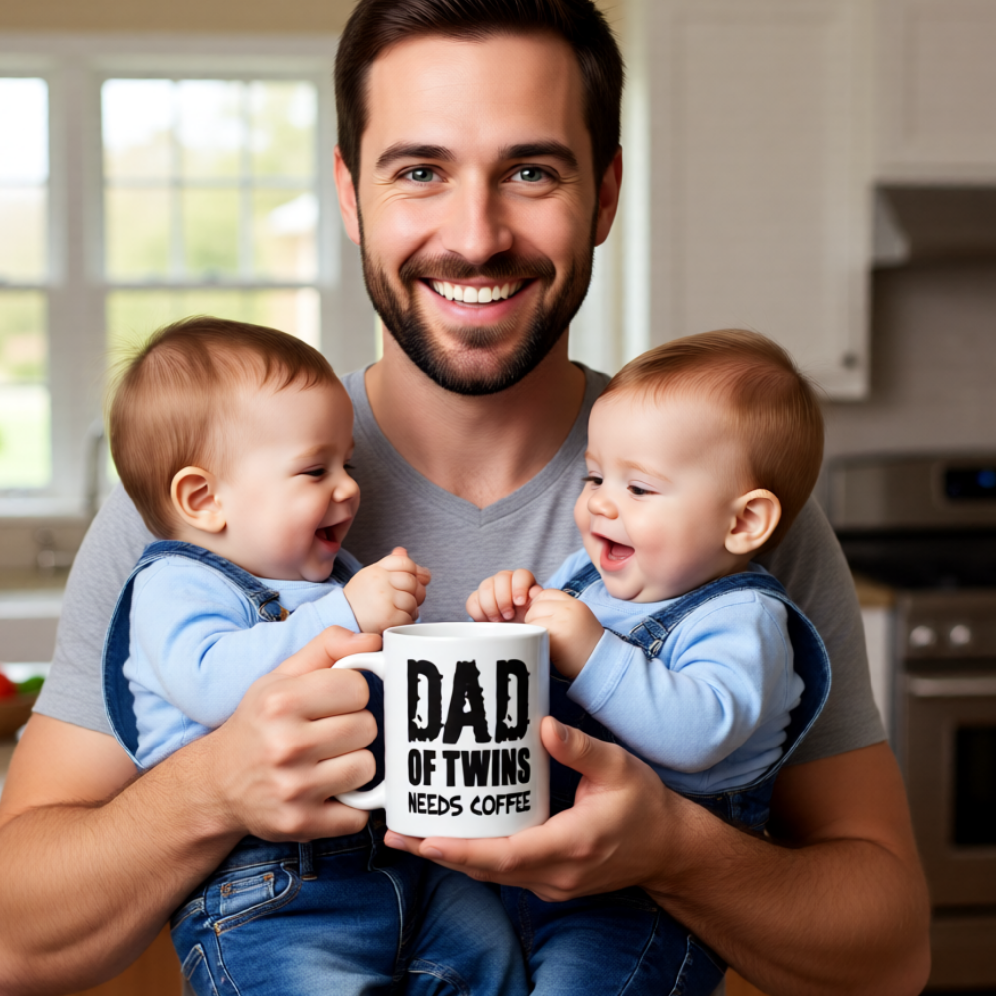 Dad of Twins Needs Coffee 11oz White Glossy Ceramic Mug - Funny Twin Dad Gift