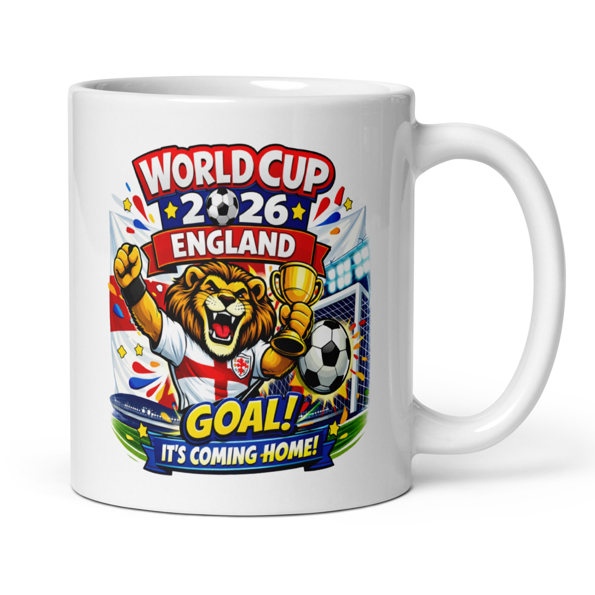 World Cup 2026 England 11oz White Glossy Ceramic Mug - Football Fan Gift