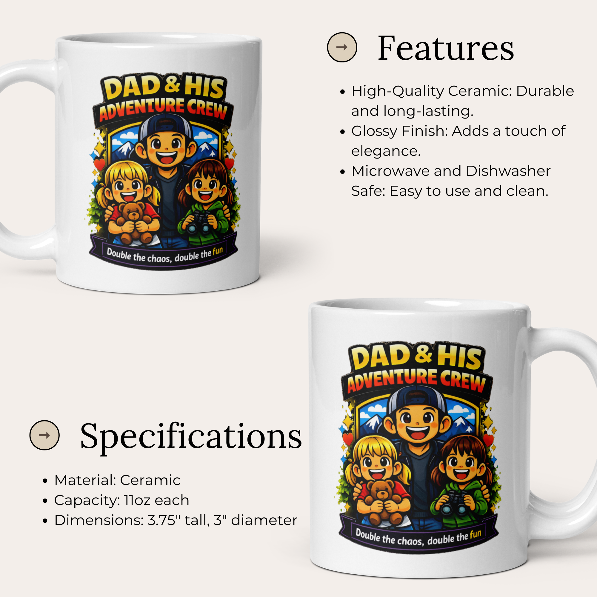 Dad & His Adventure Crew – Father & Two Daughters Mug (11oz)