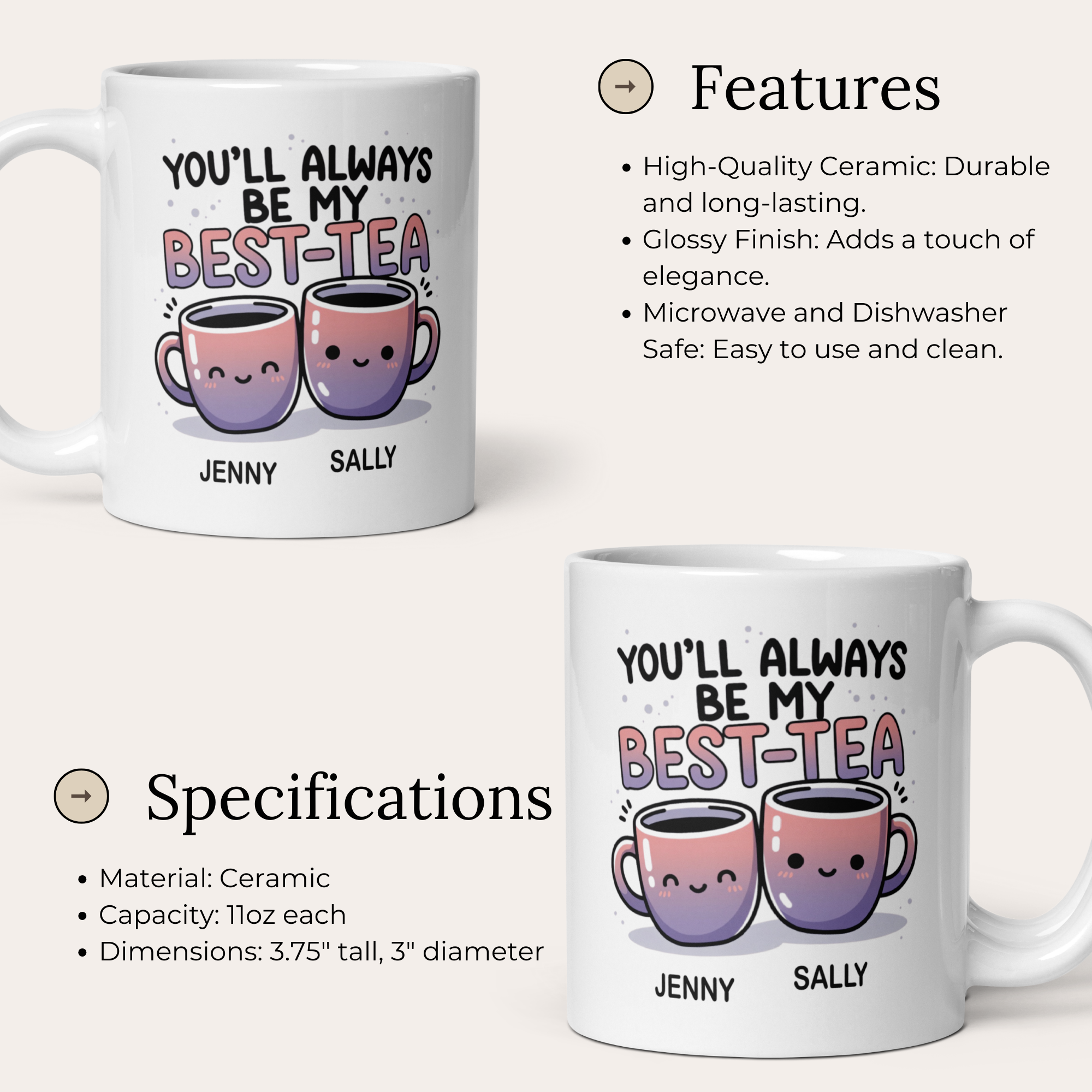 You'll Always Be My Best-Tea 11oz White Glossy Ceramic Mug - Cute Punny Tea Lover Gift