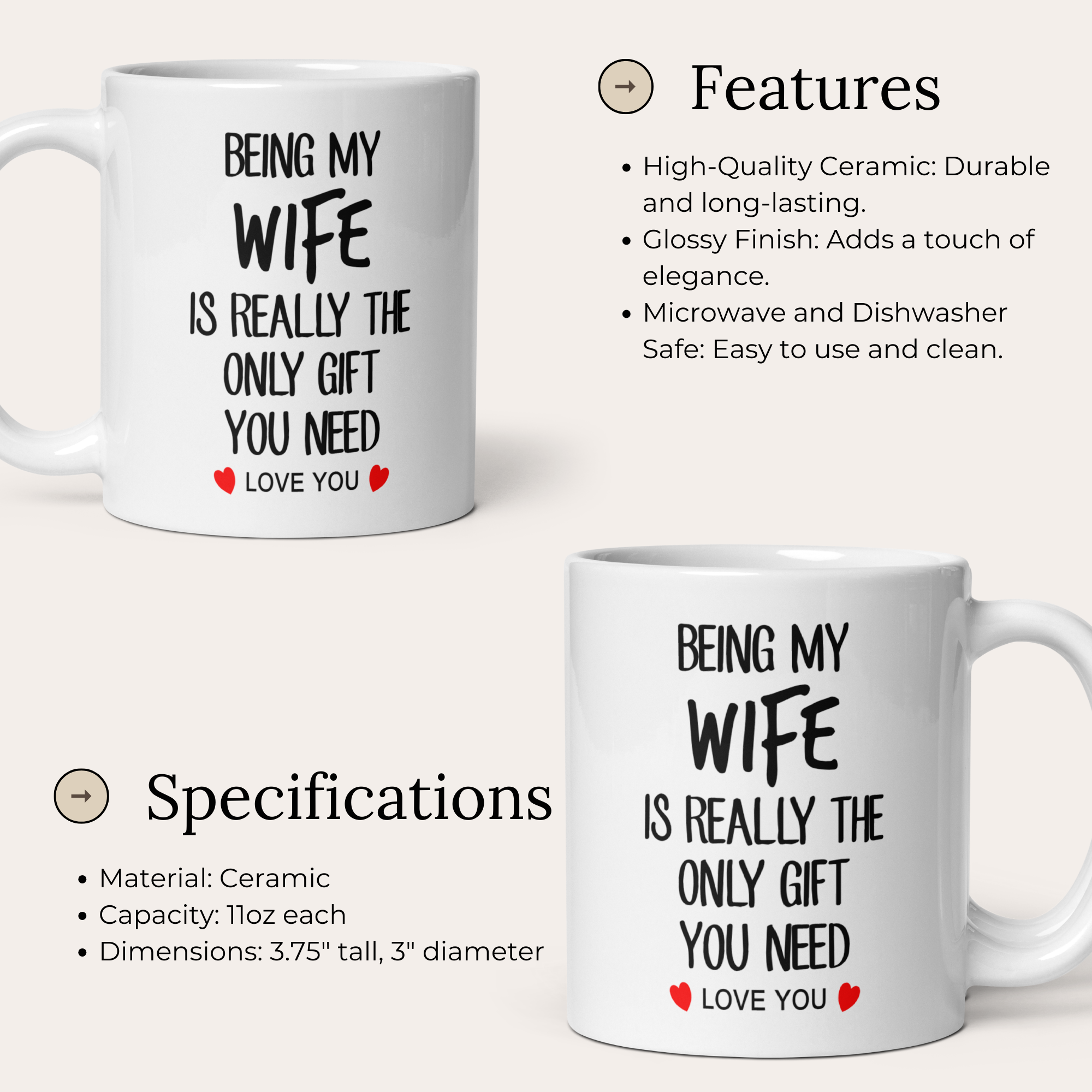 Being My Wife Is Really The Only Gift You Need Love You 11oz White Glossy Ceramic Mug - Romantic Husband to Wife Gift