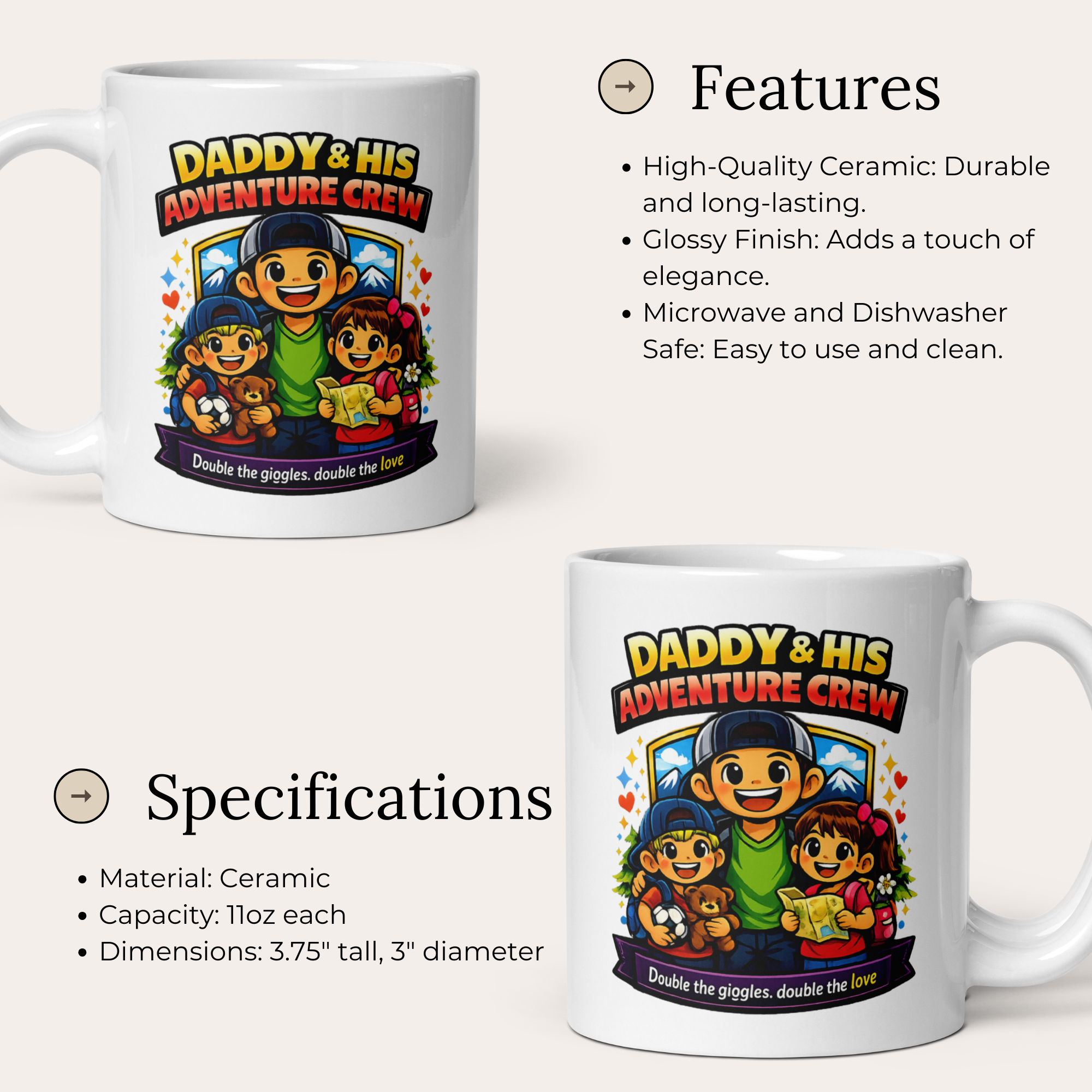 Dad & His Adventure Crew – Father, Son & Daughter Mug (11oz)