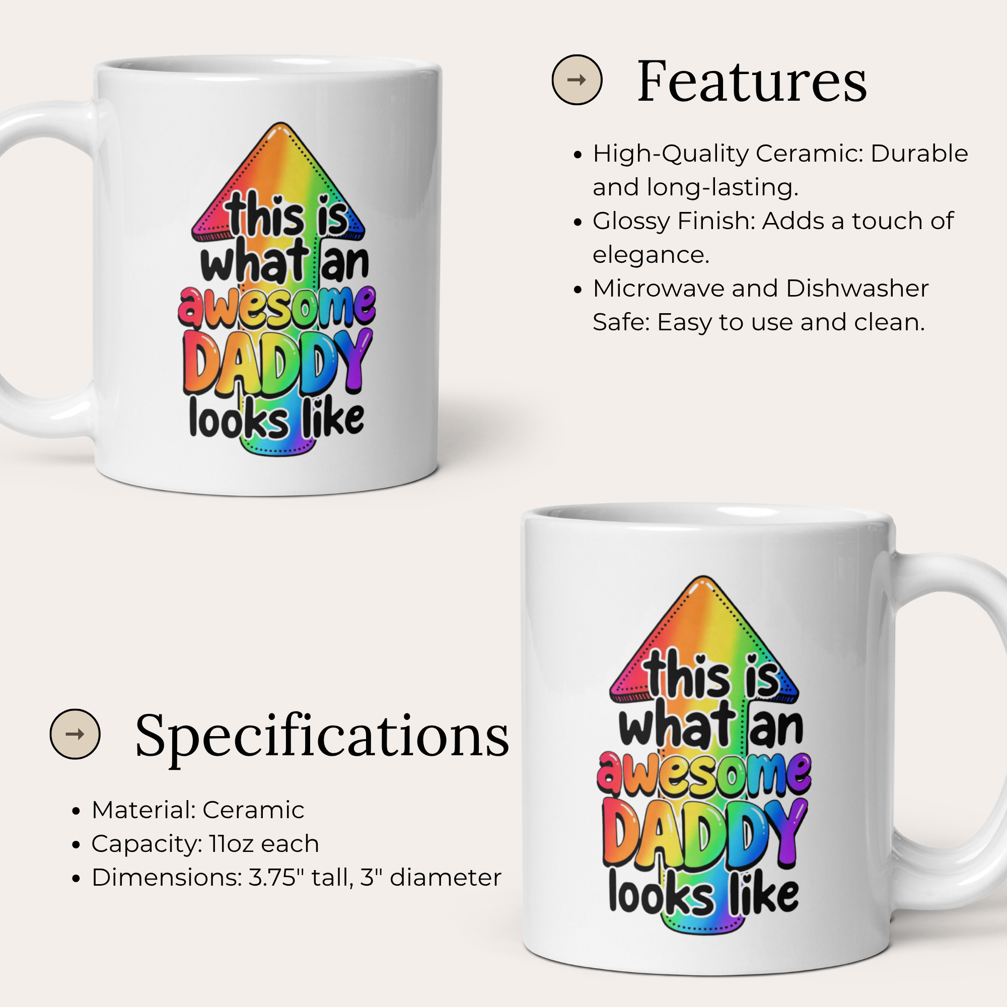 This Is What An Awesome Daddy Looks Like 11oz White Glossy Ceramic Mug - Funny Dad Gift