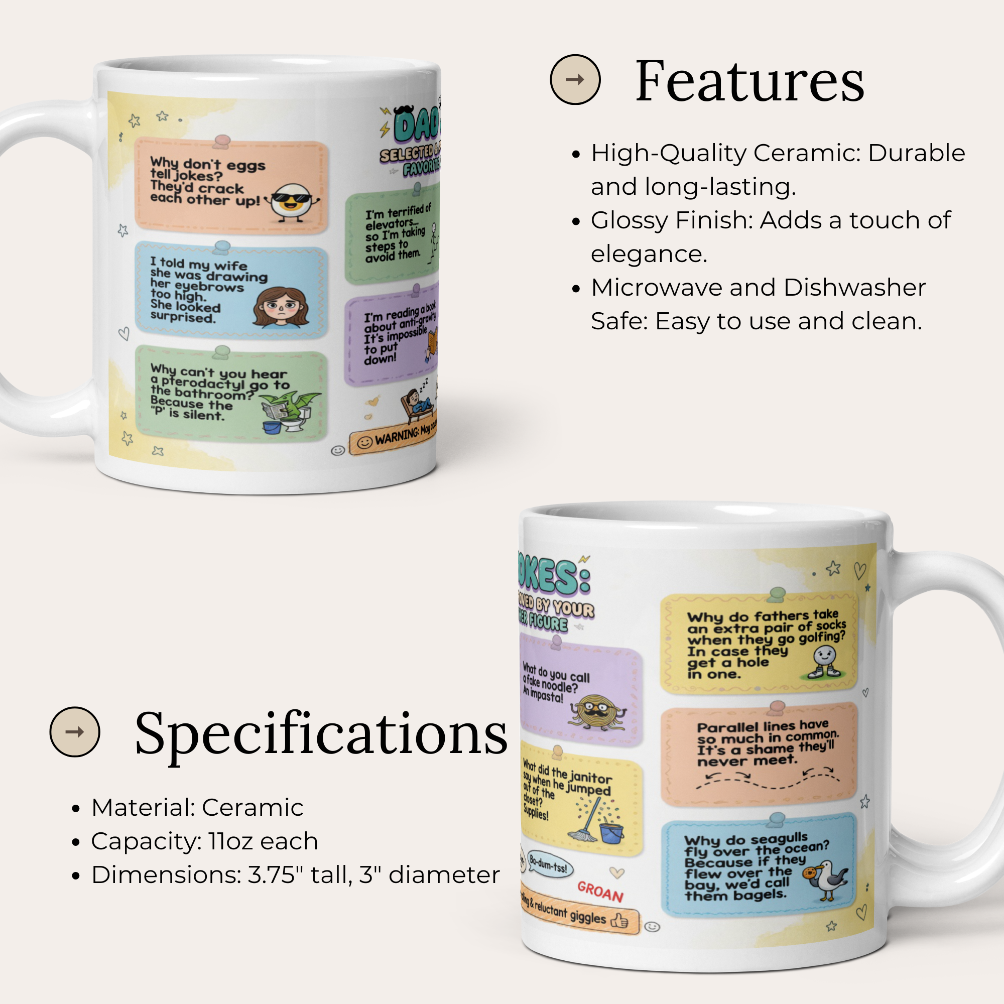 10 Dad Jokes Mug - The Ultimate Funny Dad Mug 11oz White Glossy Ceramic