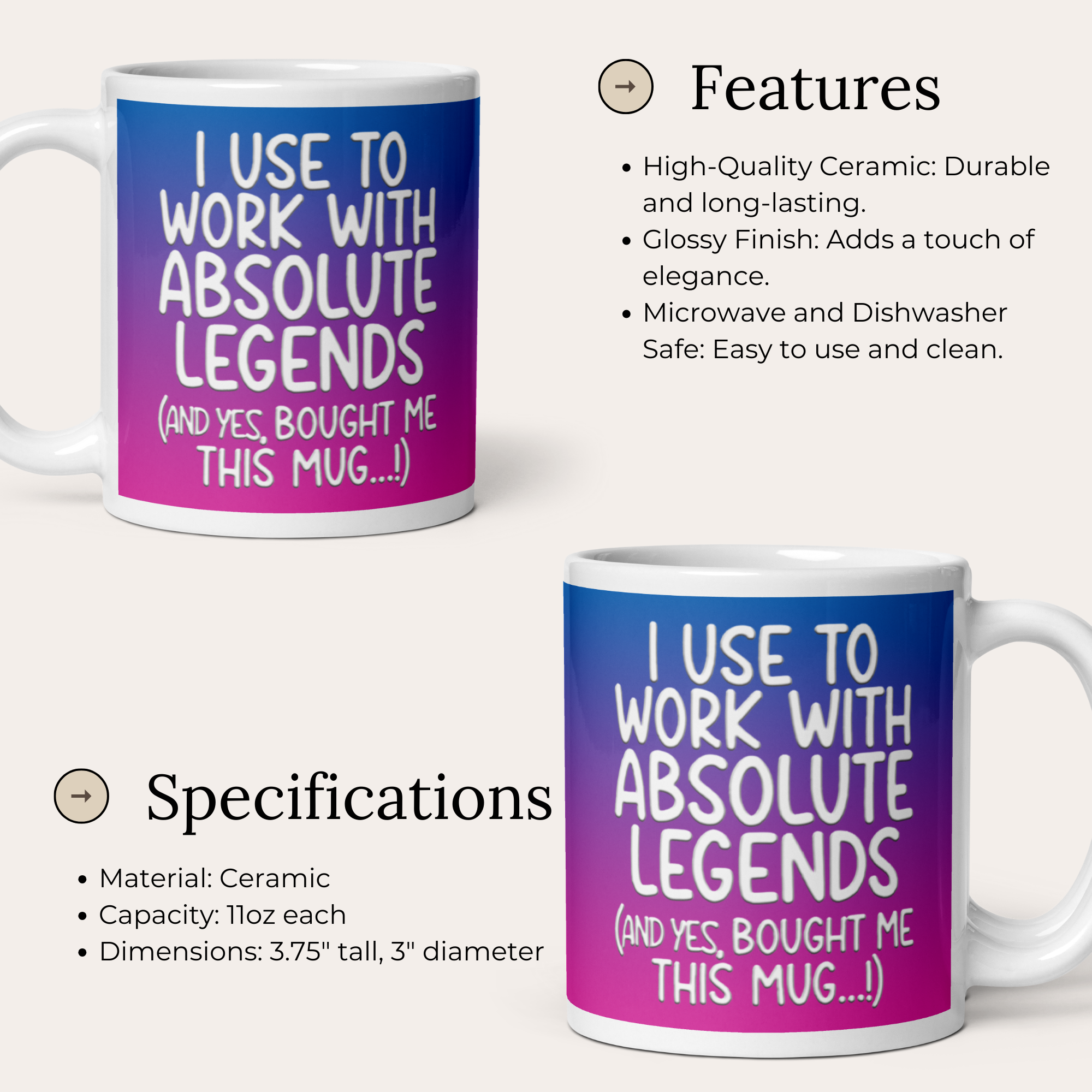 I Used to Work with Absolute Legends (And Yes, They Bought Me This Mug!) 11oz White Glossy Ceramic Mug - Funny Work Gift