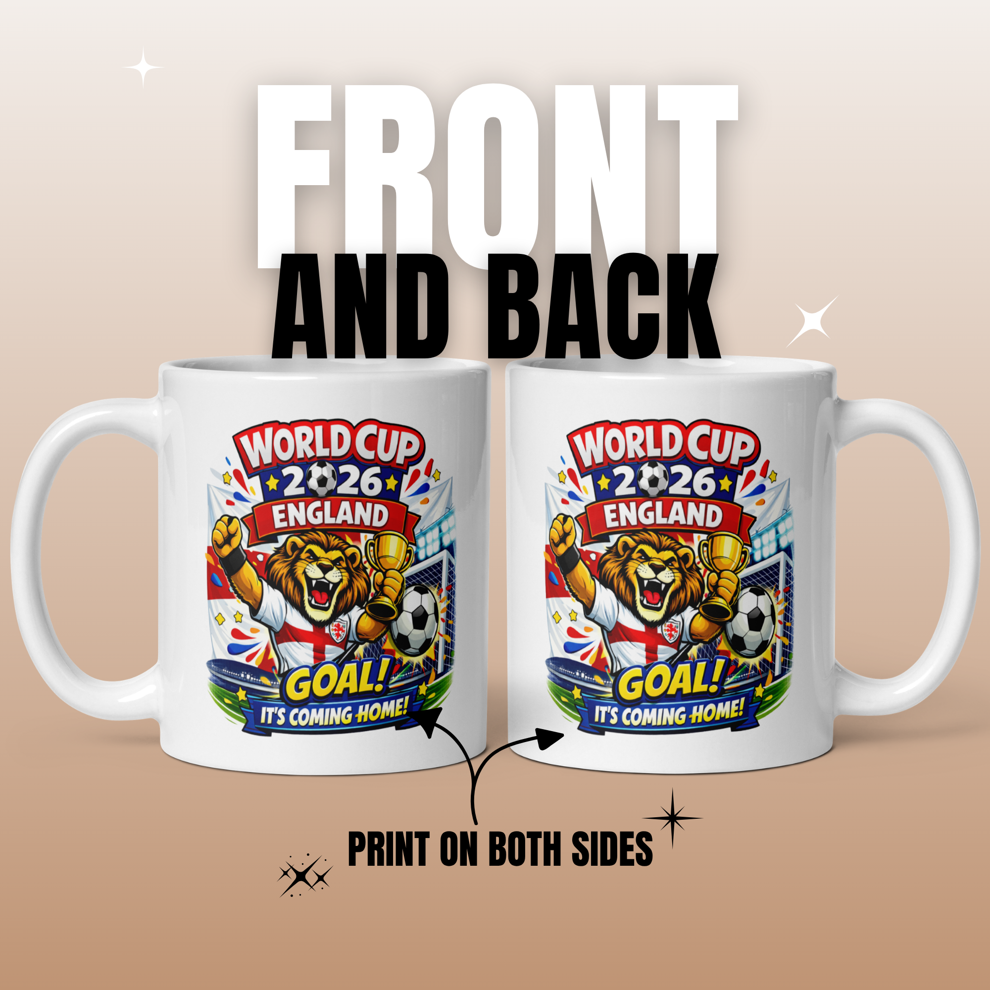 World Cup 2026 England 11oz White Glossy Ceramic Mug - Football Fan Gift