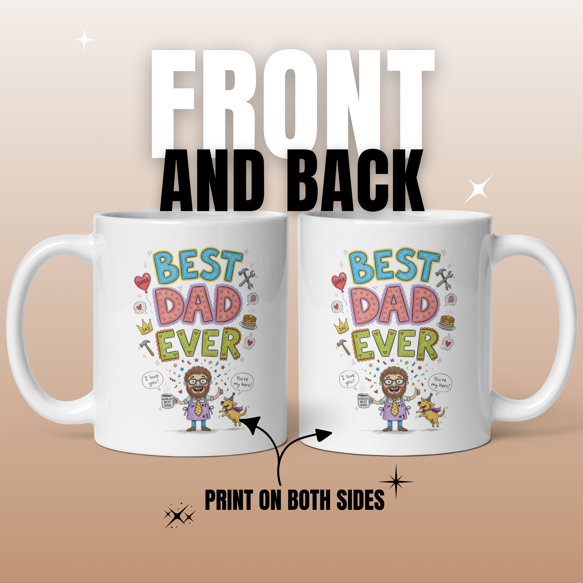 Best Dad Ever 11oz White Glossy Ceramic Mug with Whimsical Design - Funny Heartfelt Dad Gift
